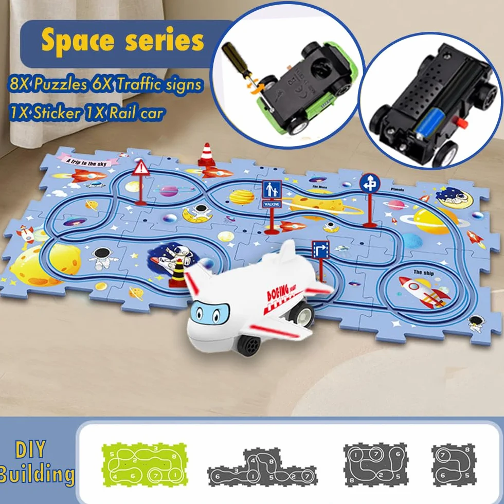 Tor samochody dla dzieci DIY tor wyścigowy 12 sztuk puzzle DIY złamana zabawka edukacyjna prezent gry dla dzieci 2 3 4 5 6 lat (przestrzeń)