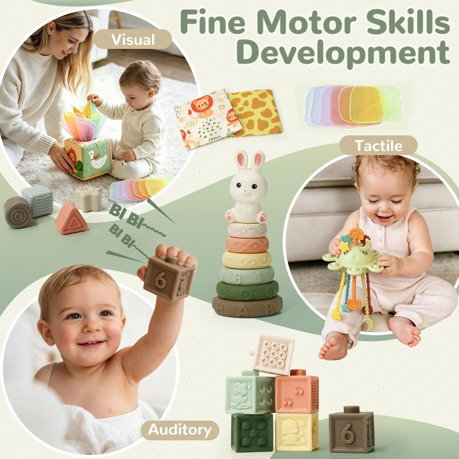 Montessori 5 w 1 zabawka dla dzieci od 6 miesięcy, zabawka do wspierania zdolności motorycznych