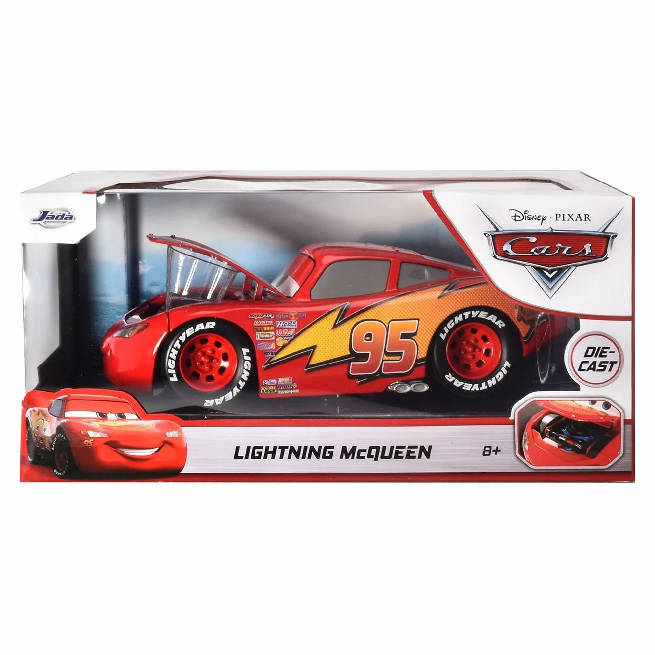 Jada Toys 253084000 Auta Lightning Zygzak McQueen na licencji Disney Cars, elementy ruchome, kolekcjonerski, replika pojazdu z filmu, prezent dla dzieci w wieku od 3 lat, skala 1:24