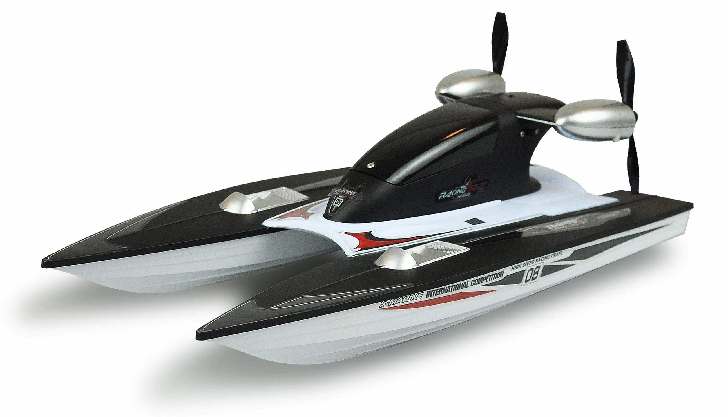 Amewi 26094 RC Propeller Speed Catamaran Boat, zdalnie sterowana, RTR, 2,4 GHz, ok. 20 km/h, od 8 lat, czarno-biała