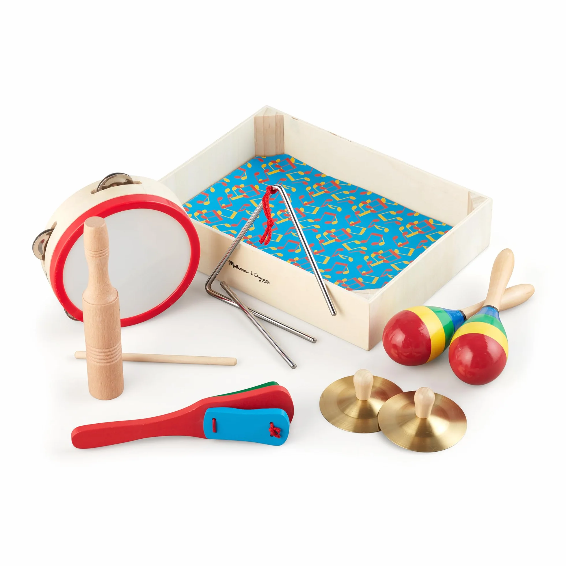 Melissa & Doug zespół w pudełku instrumenty muzyczne | Muzyczne instrumenty dla dzieci | drewniana skrzynka do przechowywania | zestaw 10-elementowy | 3+ | Prezent dla chłopca lub dziewczynki