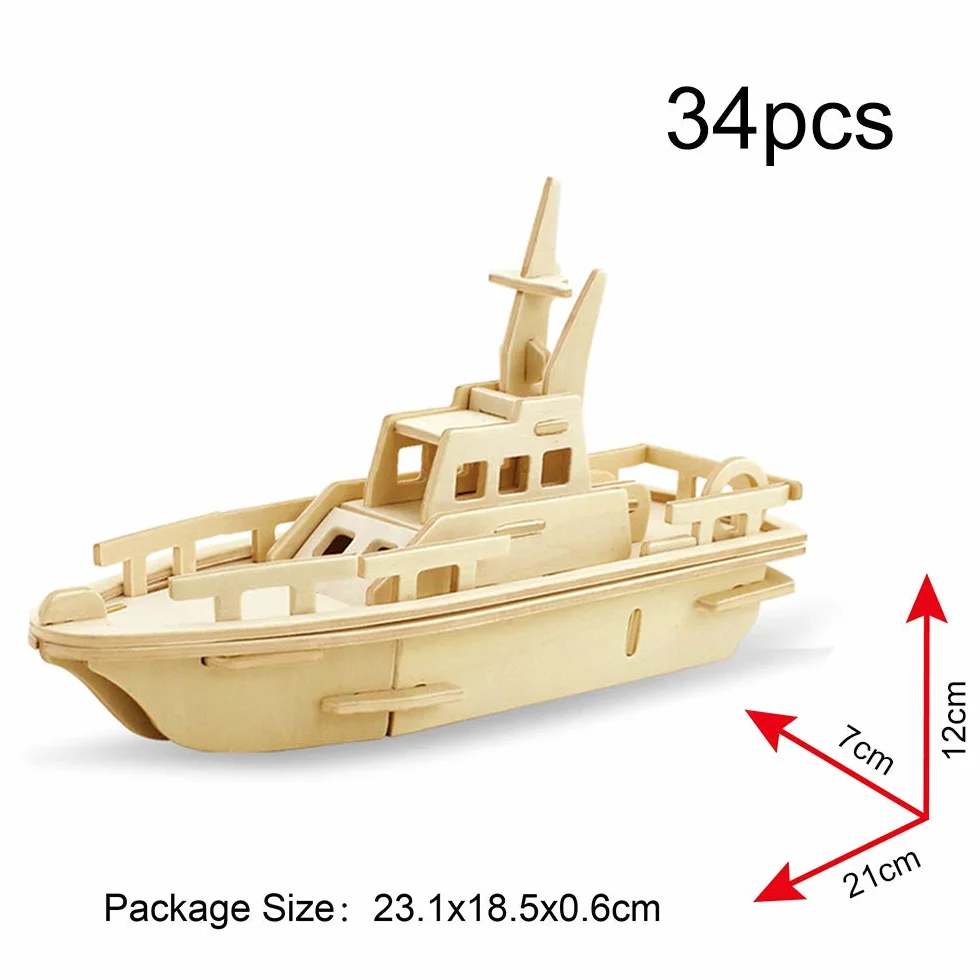 Georgie Porgy Zestaw konstrukcyjny, drewniane puzzle 3D, wycinane drewniane modele dla dzieci, zabawka, zestaw 3 szt. (dwupłatowiec, terenówka, statek ratowniczy)