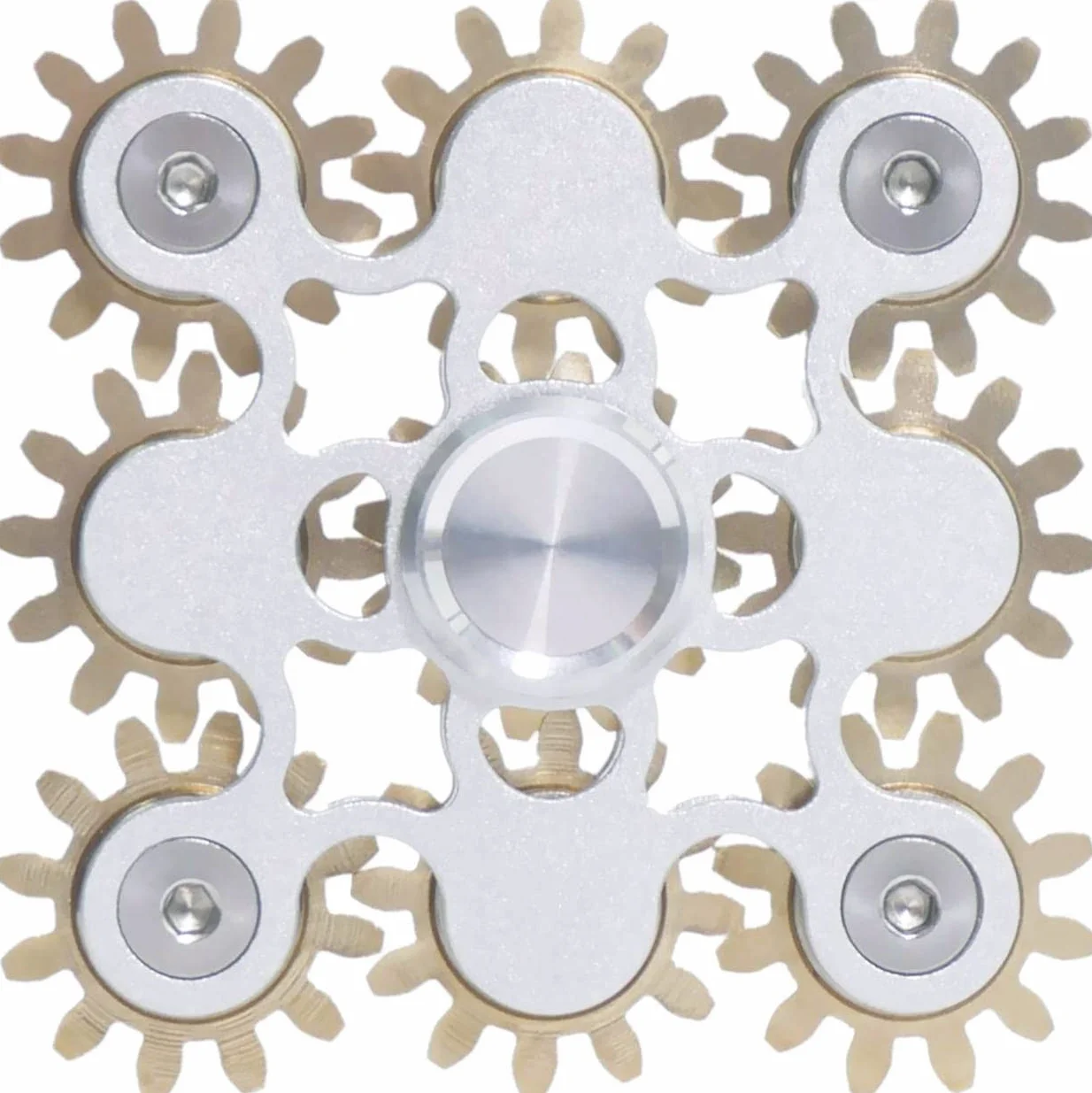Fidget Spinner, figity Toys, 9 gear link lisse en acier inoxydable en laiton métallique avec roulements stables, durable mécaniquement mobile, Premium figity Toys - Argent