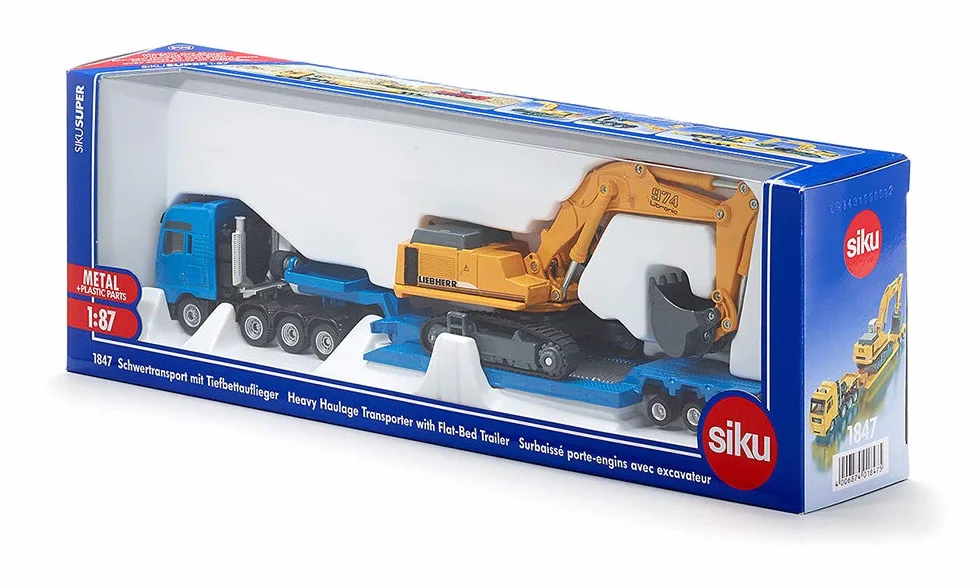 Siku 1847, Ciężarówka z opuszczaną przyczepą, 1:87, Metal,Tworzywo sztuczne, Niebieski,Żółty