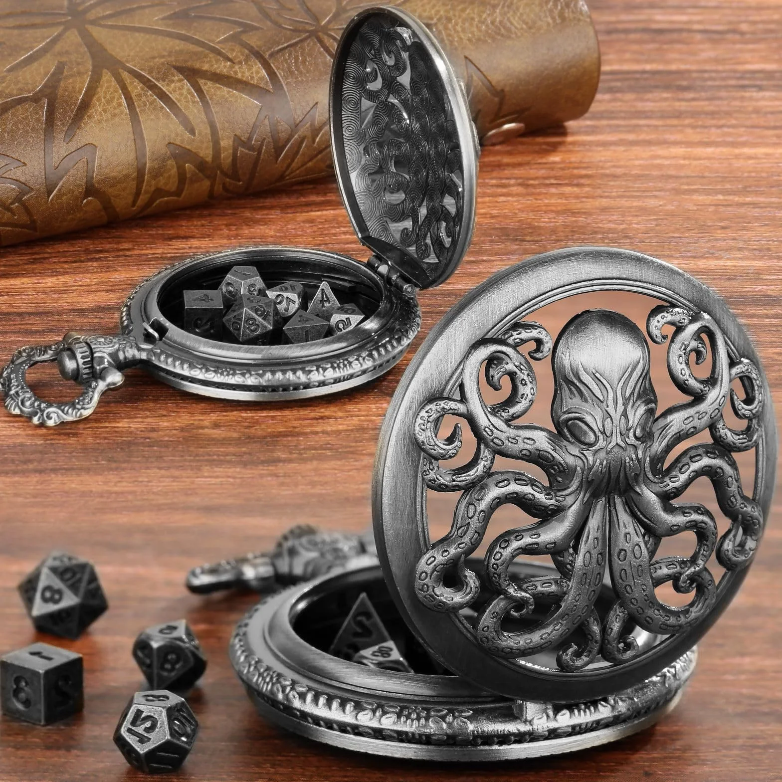 Mini gra w kości DND, DND gra w kości z wydrążonym Steampunk Ośmiornica Kieszonkowy zegarek