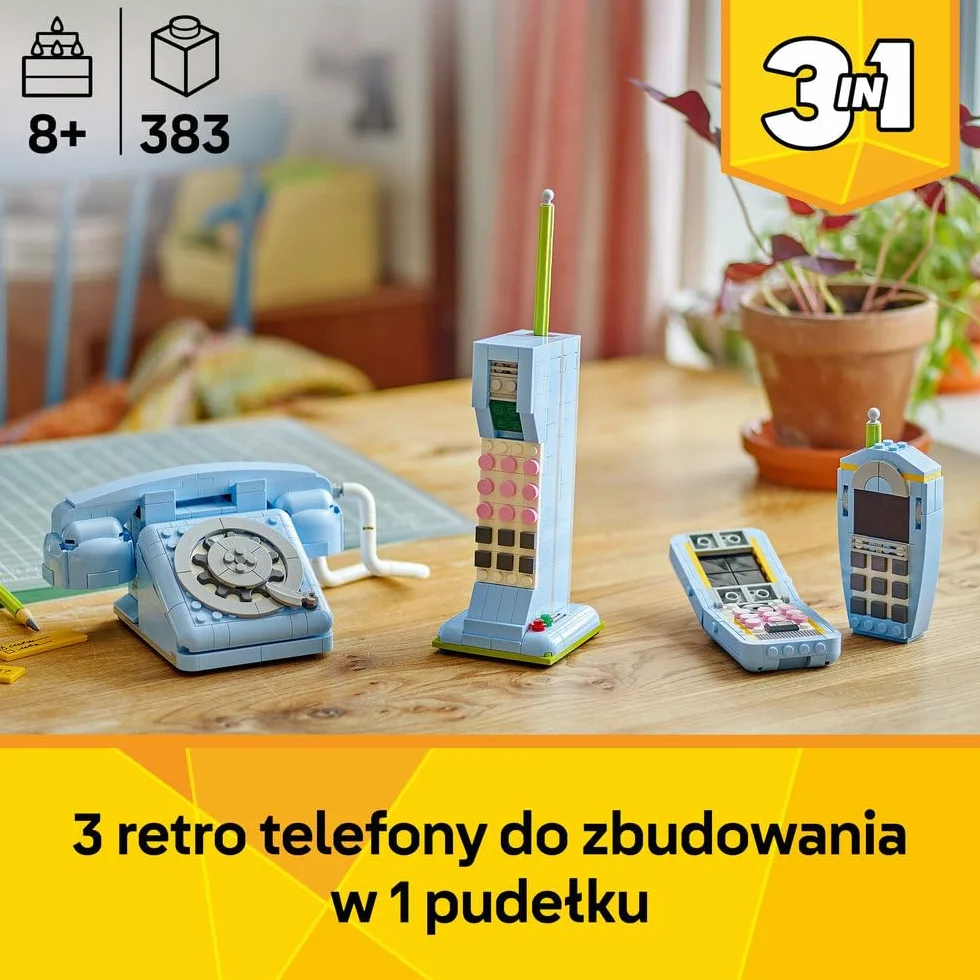LEGO Creator 31174 Retro Telefon 3 w 1 z Obrotową Tarczą, Przekształca się w Model z Lat 80. lub 2 Telefony Komórkowe, Kreatywny Prezent 8+