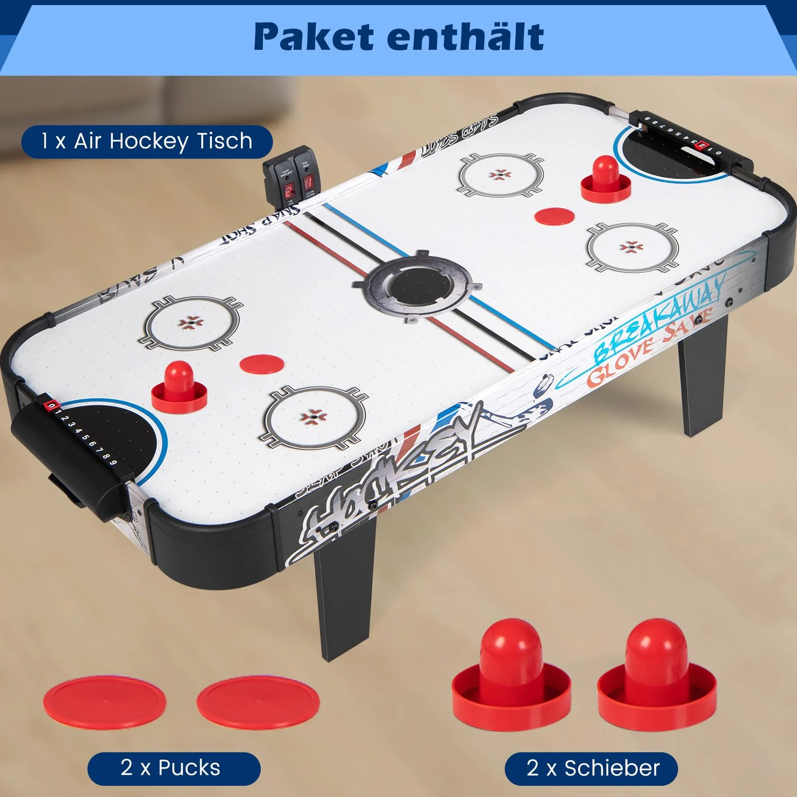 COSTWAY 42" stół do gry w hokeja na powietrzu, stół do gry w hokeja na powietrzu, stół do hokeja na lodzie, stół do hokeja na powietrzu, 2 krążki, 2 uchwyty, 2 bramki, 106,5 x 53,5 x 30,5 cm