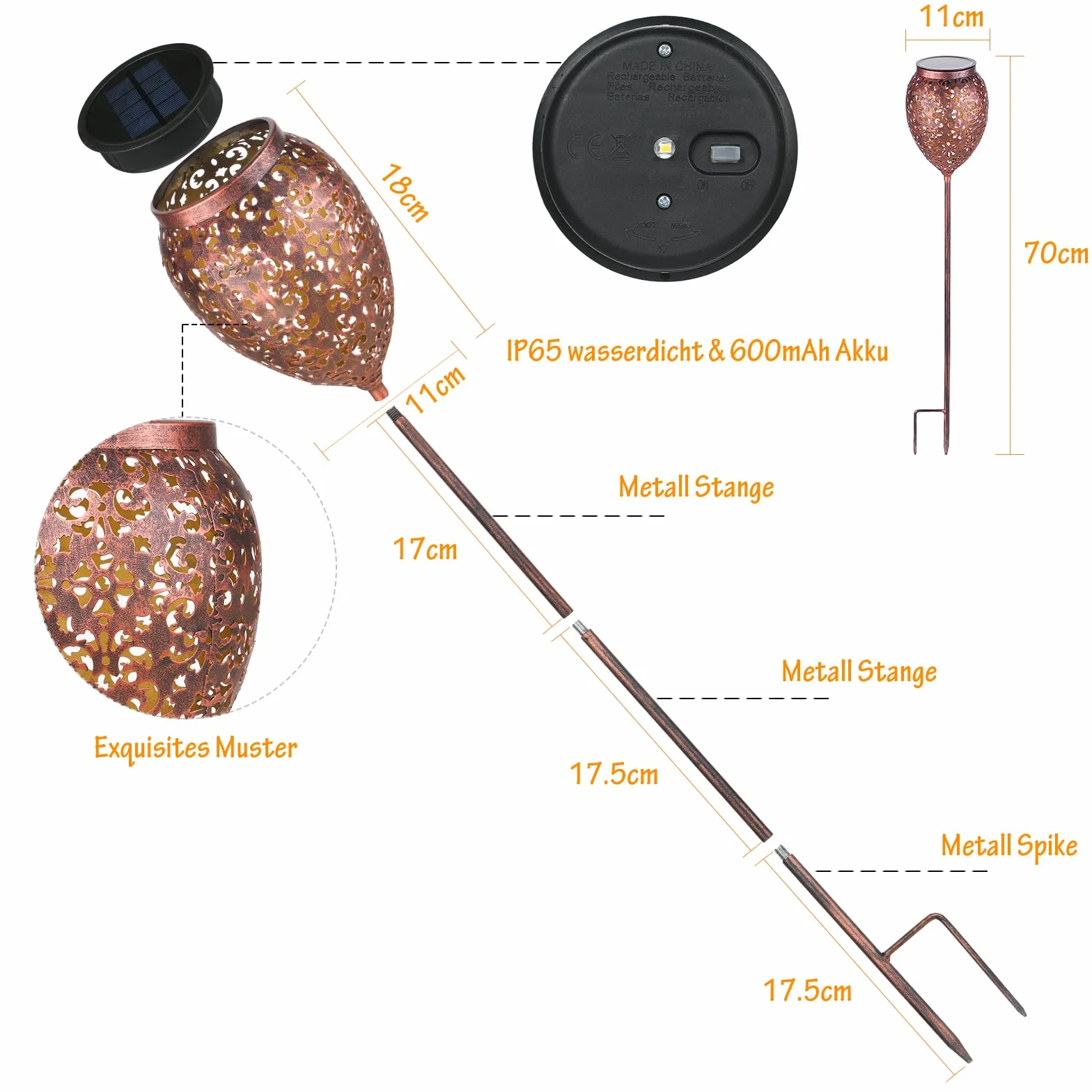 JOYCREATOR Zestaw metalowych lamp solarnych 2 sztuki do ogrodu na zewnątrz z wodoodpornością IP65, ciepła biel, orientalne lampy solarne LED na balkon, patio, dekoracja na Boże Narodzenie