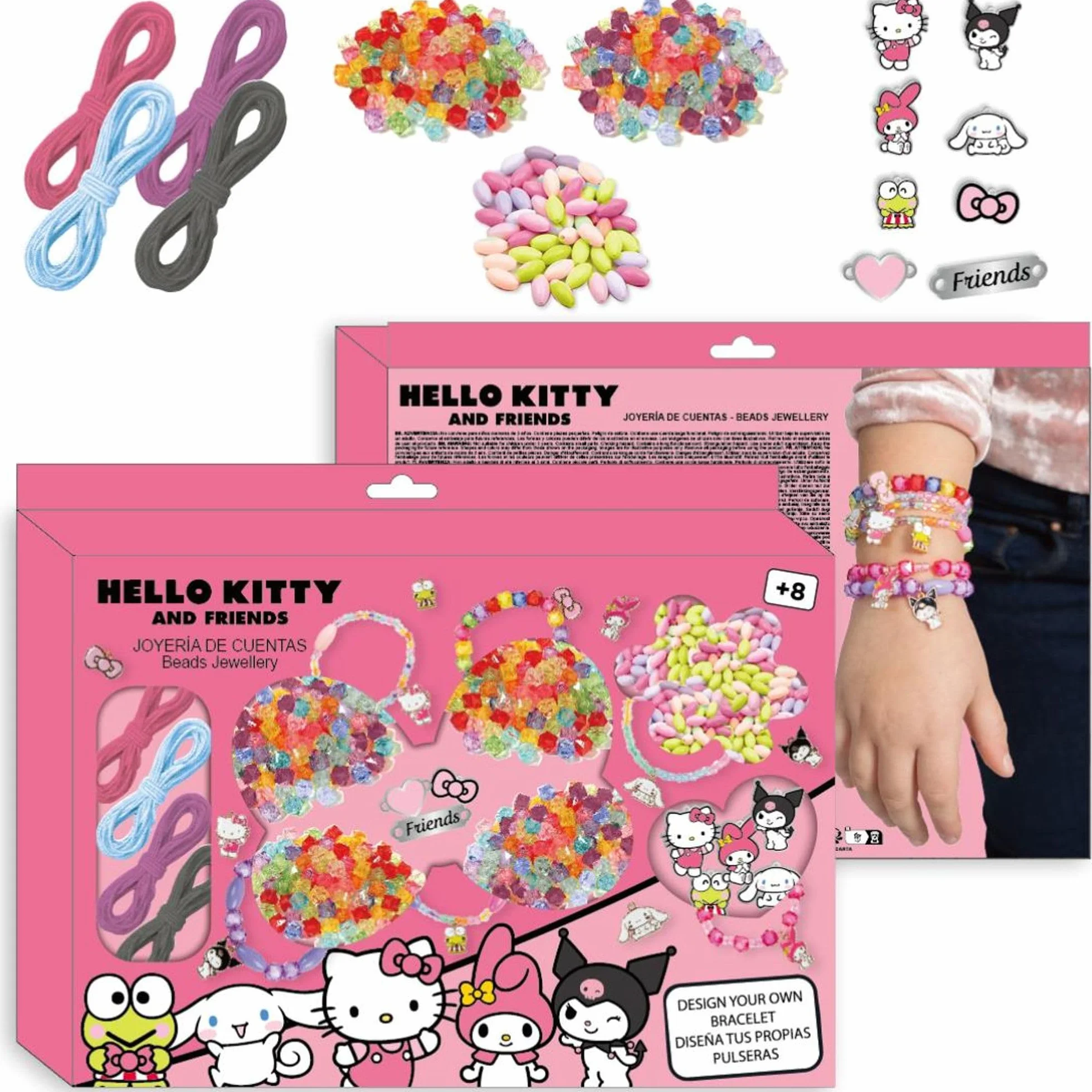 Hello Kitty and Friends Beads Set - Zaprojektuj własne bransoletki z koralikami Sanrio, elastycznymi i charmami - Ponad 1000 sztuk