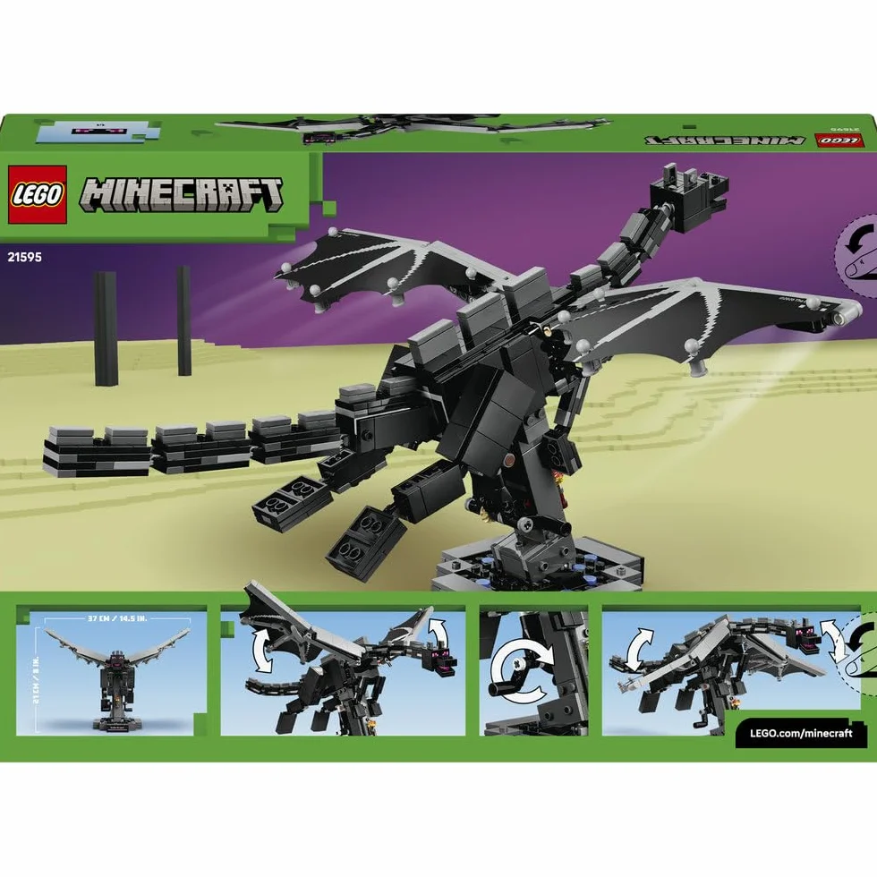 LEGO Minecraft Smok Kresu, zabawka konstrukcyjna dla dziecka, zestaw z gry, ruchoma figurka ze skrzydłami, gamingowy prezent dla chłopca lub dziewczynki od 10 lat 21595