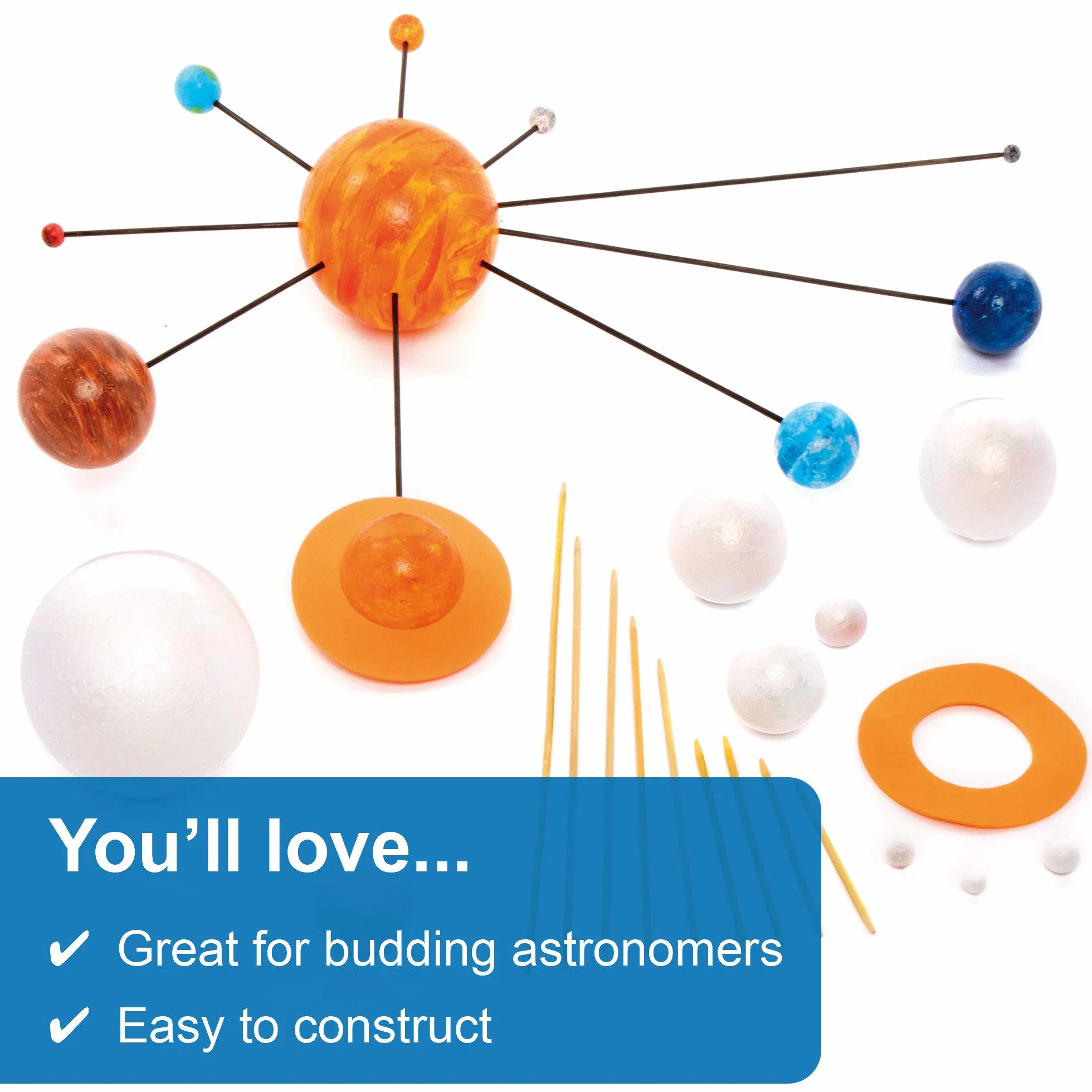 Baker Ross EV8302 Twój własny system słoneczny - zestaw do samodzielnego montażu dla dzieci na lekcji astronomii - 2 zestawy do majsterkowania