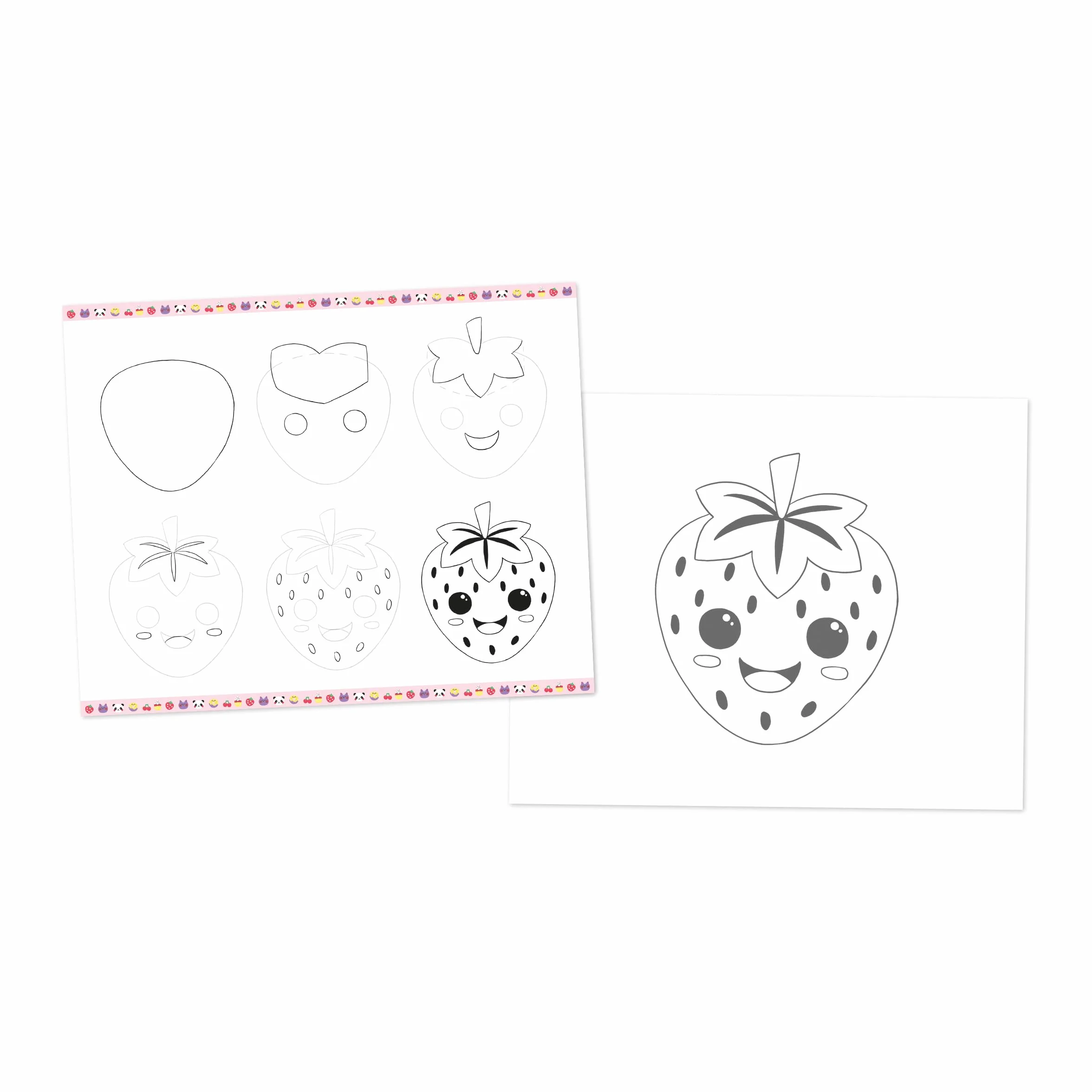 Janod - Step by Step Drawing - Naucz się rysować - 20 modeli Kawaii - Zestaw rysunkowy dla dzieci - Nauka rysowania i koncentracji - Od 6 lat - J09156