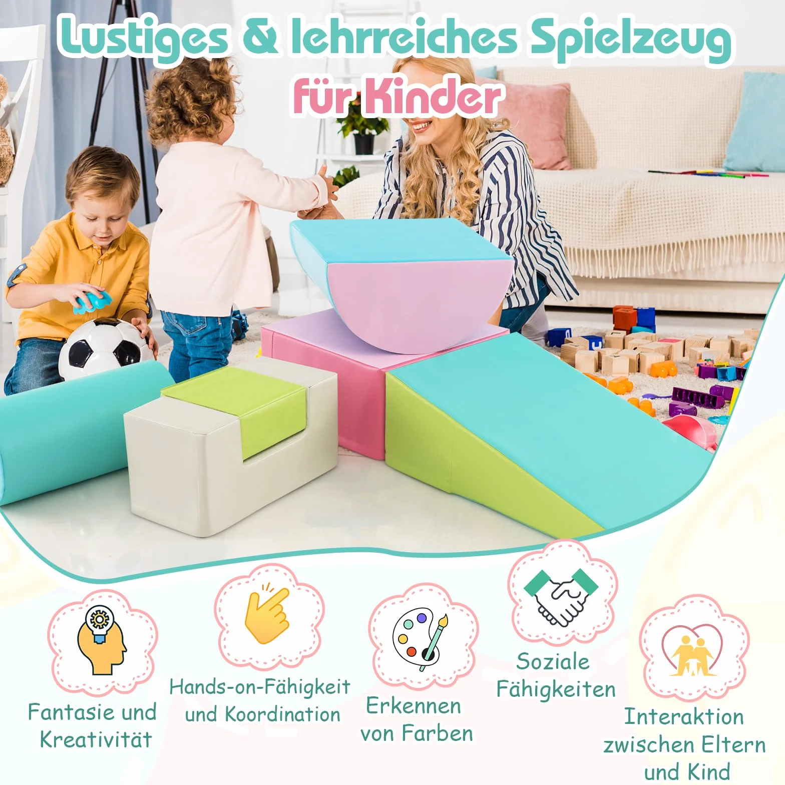 COSTWAY 6 szt. piankowych klocków budowlanych, gigantyczne klocki do zabawy i wspinaczki, miękkie klocki z pianki, duże klocki wielokolorowe, dla dzieci w wieku przedszkolnym, niemowląt i dzieci w