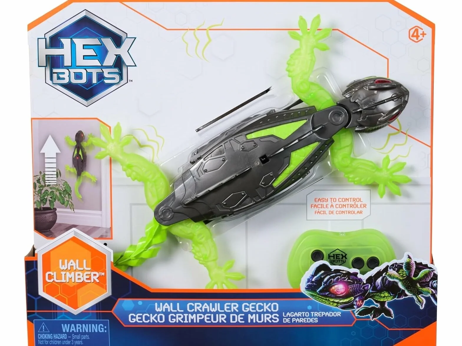 Hex Bots - Wall Crawler Gecko, zdalnie sterowany gekon pełzający po ścianach i sufitach, ze świecącymi oczami LED, łatwe sterowanie za pomocą pilota zdalnego sterowania, realistyczne ruchy, od 4 lat