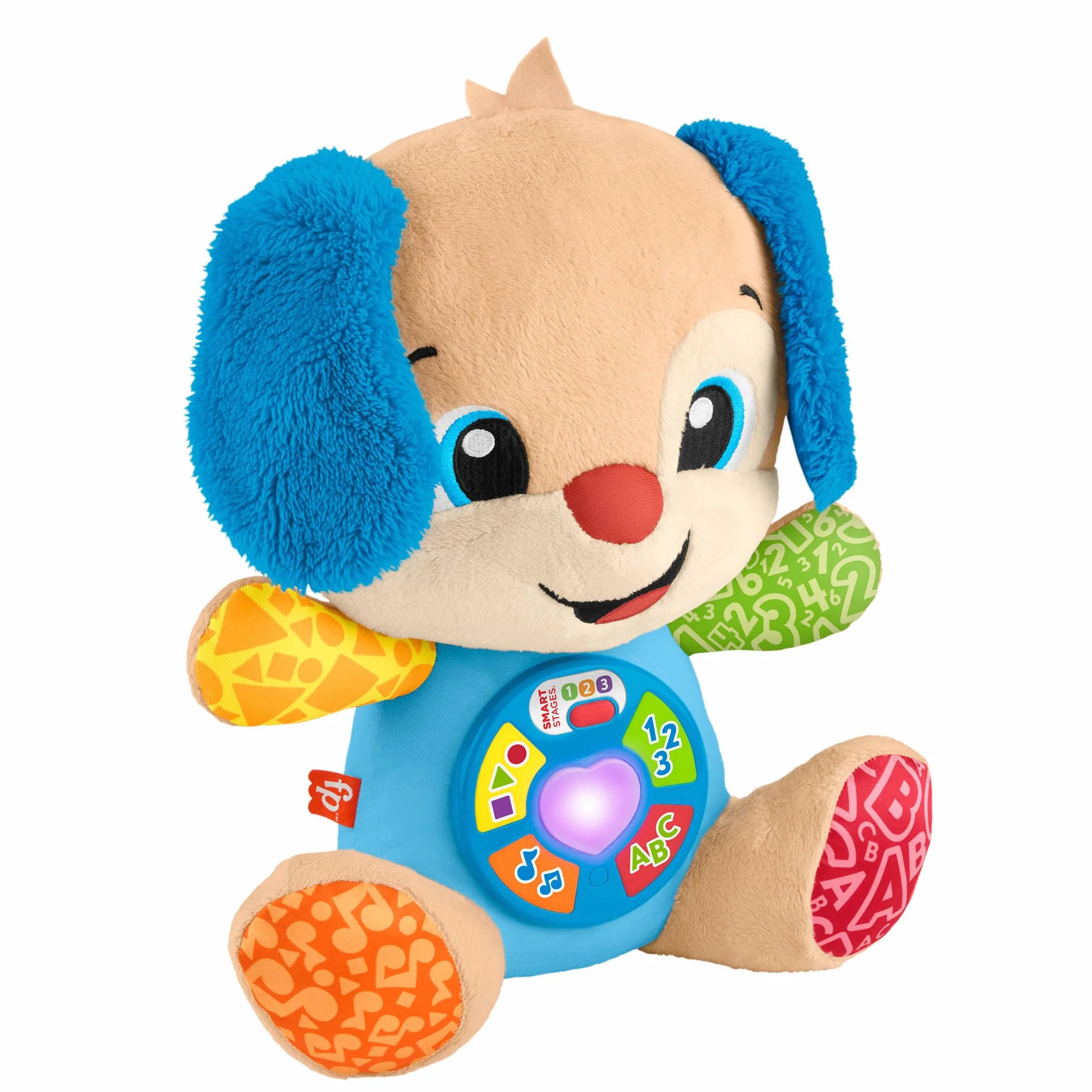 Fisher-Price Ucz się i śmiej! Szczeniaczek Uczniaczek - Poziomy nauki - Edukacyjna interaktywna zabawka, wersja wielojęzykowa: polski; węgierski; czeski; słowacki; angielski, piesek przytulanka, JFD27