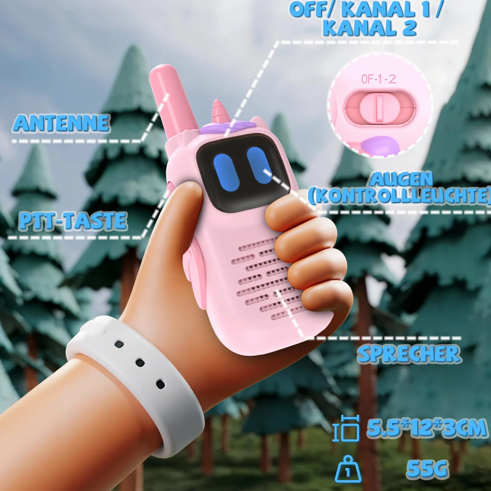 Walkie-talkie dla dzieci w wieku 3, 4, 5, 6, 7, 8 lat i starszych, radio Kearui dla dzieci, lekka zabawka 2-kanałowa dzieci w wieku 3-12 lat (Różowy-GJT)