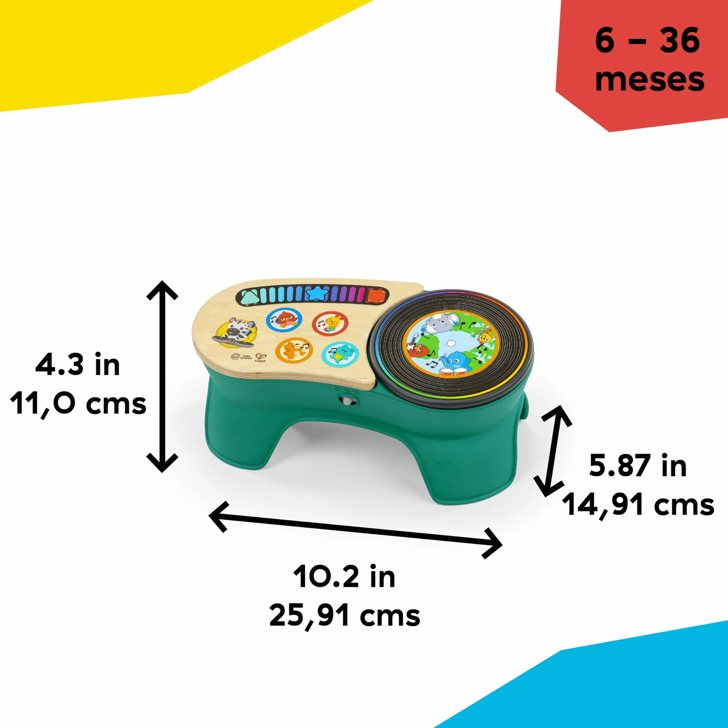 Baby Einstein Hape DJ Discovery gramofon zabawka muzyczna dla niemowląt 50+ dźwięków melodii dotyk