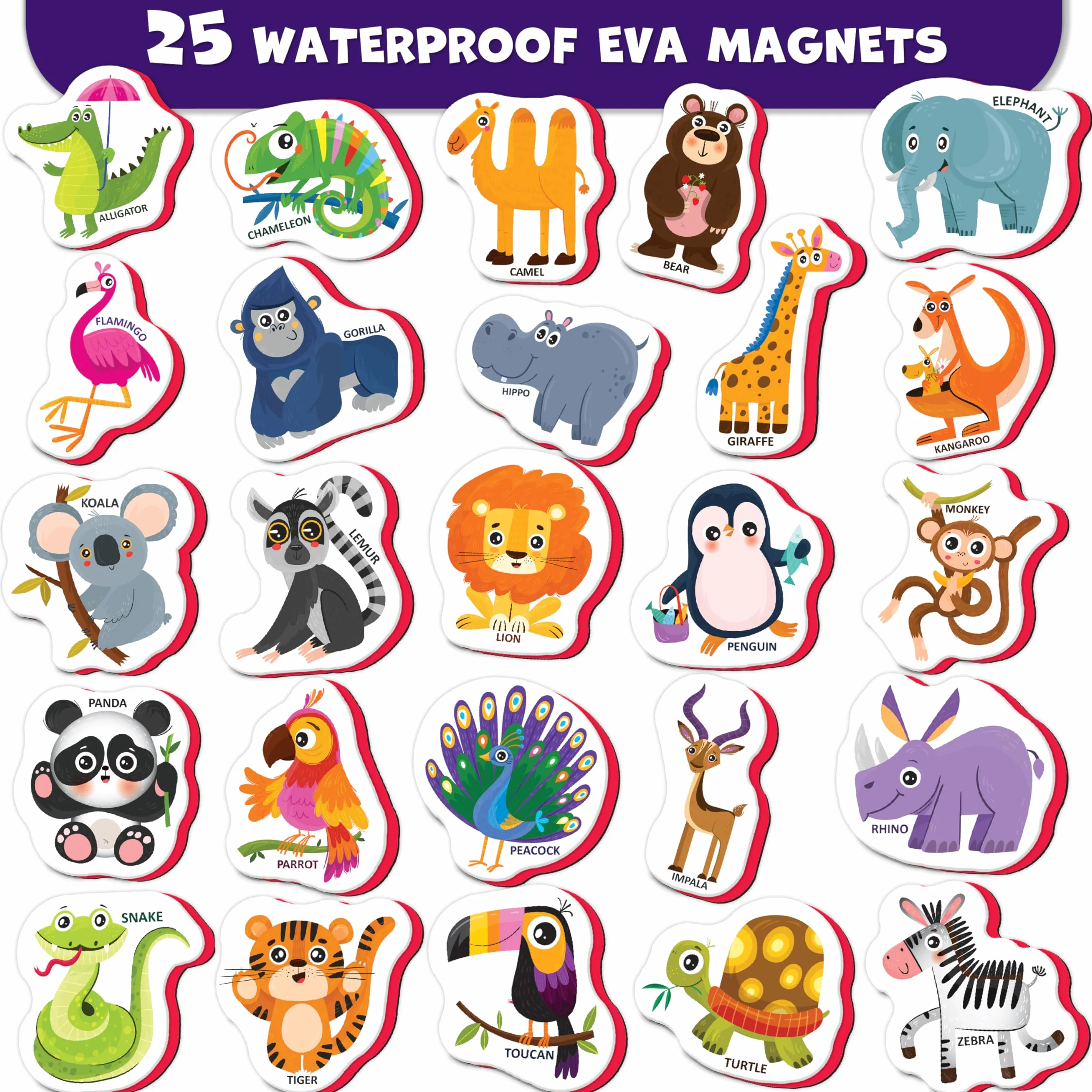 Little World 27 schuim koelkastmagneten voor peuters - grote peutermagneten - koelkastmagneten voor kinderen - koelkastmagneten voor kinderen - babymagneten - dierenmagneten voor kinderen op koelkast