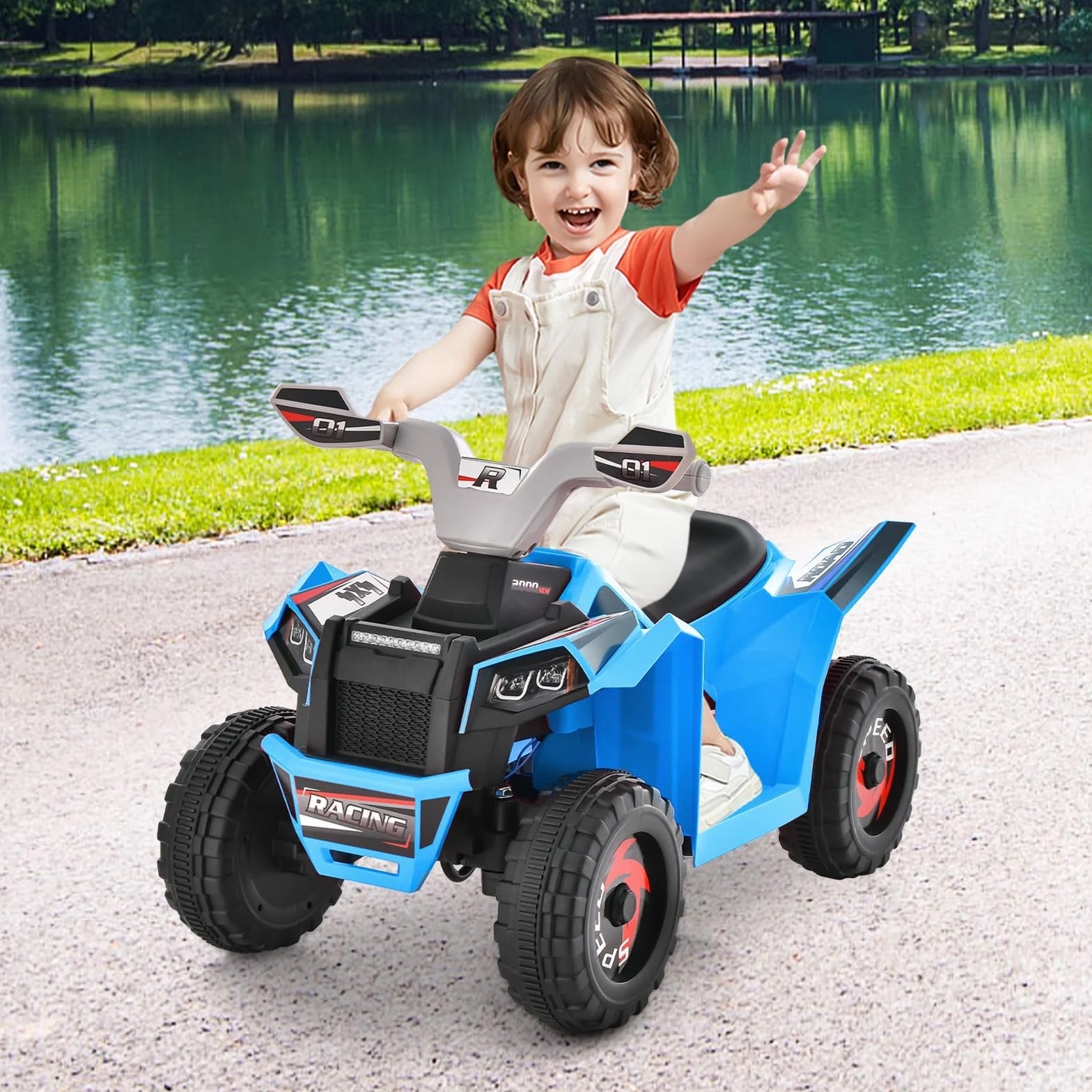 COSTWAY 6 V quad elektryczny dla dzieci, z przełącznikiem do przodu/do tyłu, mini ATV elektryczny quad, samochód elektryczny dla dzieci od 3 lat (niebieski)