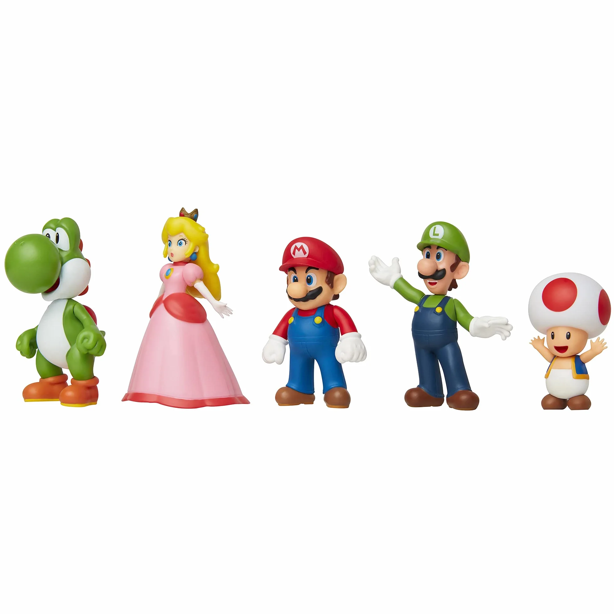 Jakks Super Mario Mario, Luigi, księżniczka brzoskwinia, Yoshi & ropień Ekskluzywna mini figurka 2,5 cala 5 sztuk