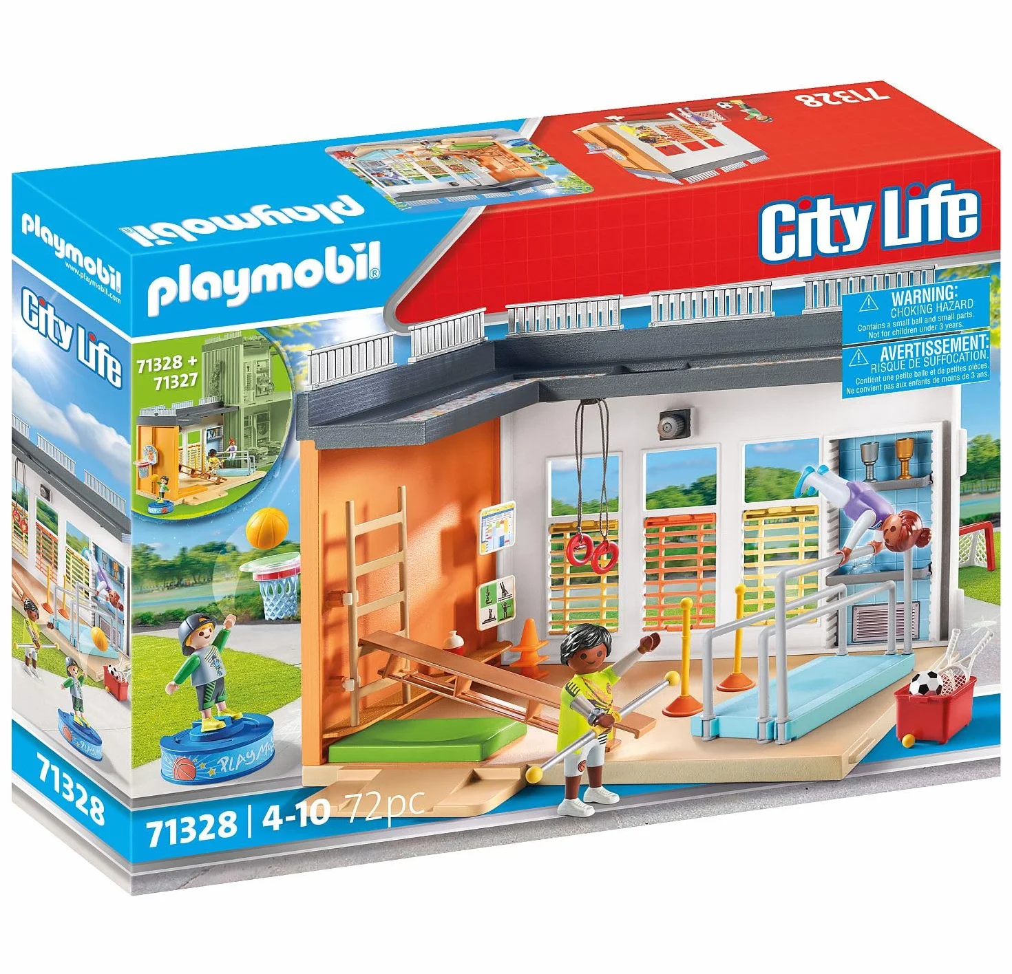 PLAYMOBIL City Life 71328 Rozbudowa "Hala sportowa" z obręczą do koszykówki, słupkami do slalomu, bramką do piłki nożnej, akcesoriami do tenisa i nie tylko, zabawki dla dzieci w wieku, od 4 lat
