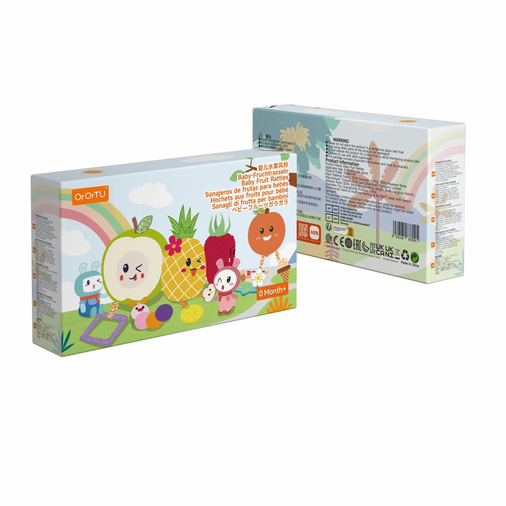 OR OR TU Zabawki dla niemowląt 0 3 6 9 12 miesięcy Łańcuch do wózka z gryzakiem Dzwonek 4szt Śliczne owoce Grzechotka dla niemowląt Gondola do łóżeczka Zabawka do wózka na prezent dla niemowląt