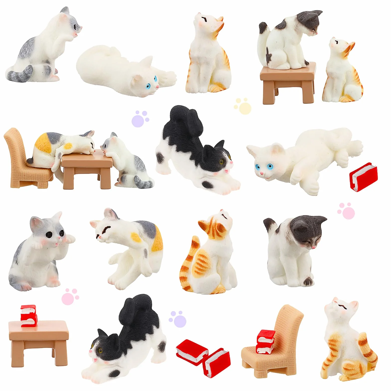 Cobee Domek dla lalek, mini figurki kota, 1:12, realistyczne figurki kociąt, ozdoba na ciasto, miniaturowe statuetki zwierząt, ozdoby do domu, krajobrazu, dekoracja imprezowa, 10 szt