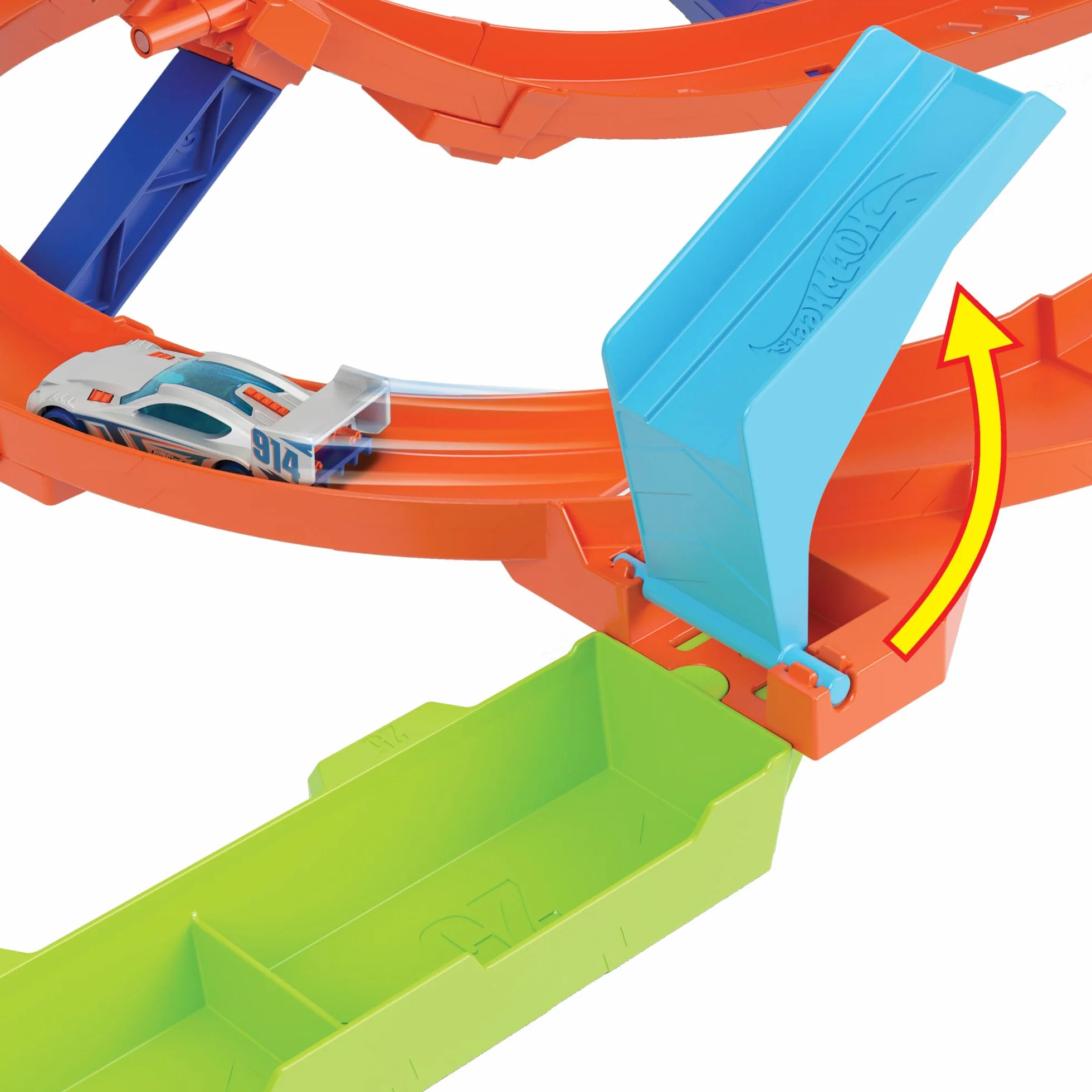 Hot Wheels Let's Race – Na start! - Netflix - Zakręcone tornado Zestaw z 2 sposobami zabawy i 1 samochodzikiem Hot Wheels, łatwe przechowywanie, HXM94