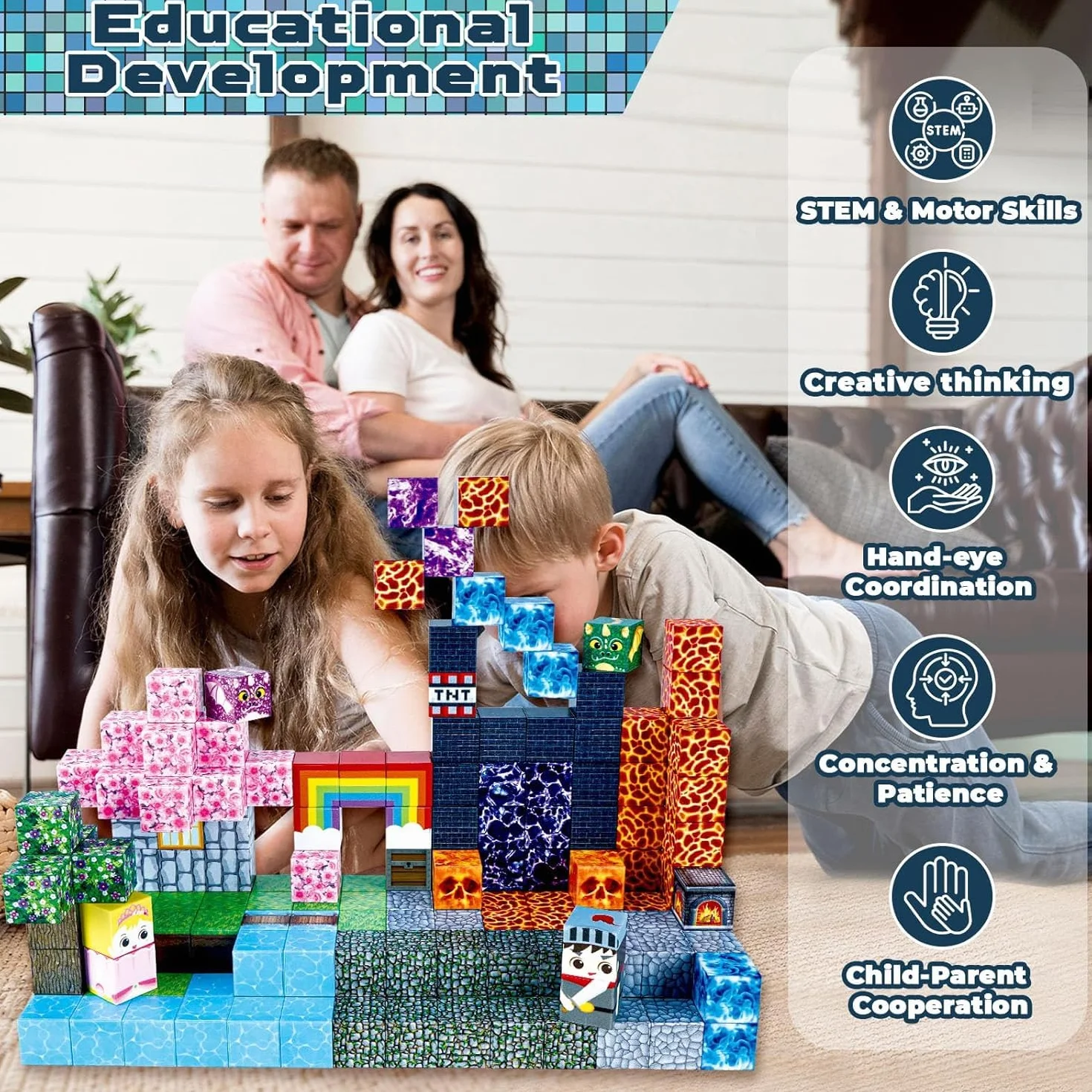 GraceDuck Magnetyczne Klocki 150 szt - Tajemniczy Leśny Zamek - Zabawki Montessori 3+ - Prezent na Święta & Urodziny - STEM Zabawki Sensoryczne dla Chłopców i Dziewczynek