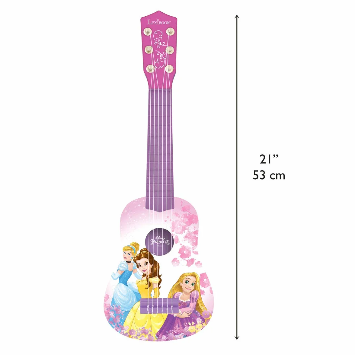 Lexibook Disney Princess Roszpunka Moja Gitara, 6 Strun Nylonowych, 53 cm, Przewodnik w Zestawie, Różowy, Fioletowy, K200DP