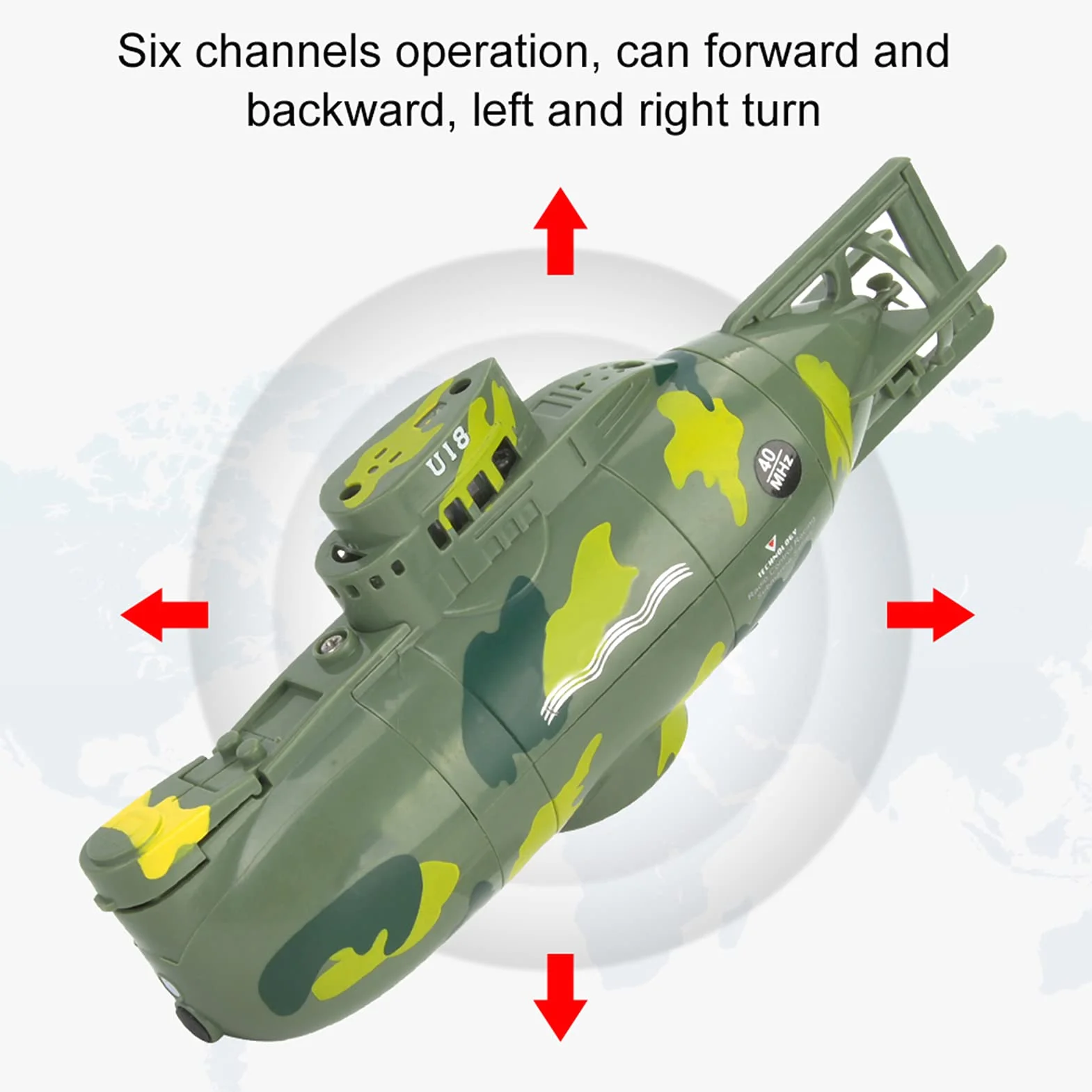 Mini Symulacja Wojskowy Pilot Zdalnego Sterowania 6-kanałowy Model łodzi Podwodnej Zielony
