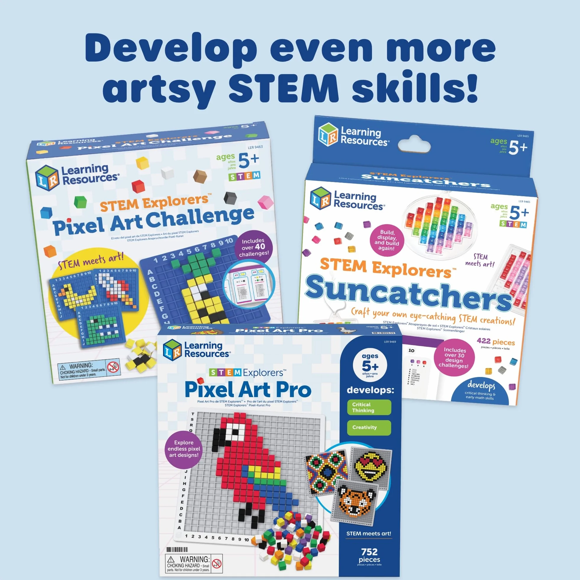 Learning Resources Pikselowa Sztuka STEM Explorers, 402 Elementy, Od 5 Lat, Zabawki dla Dzieci, Podstawy Kodowania, Zajęcia Szkolne