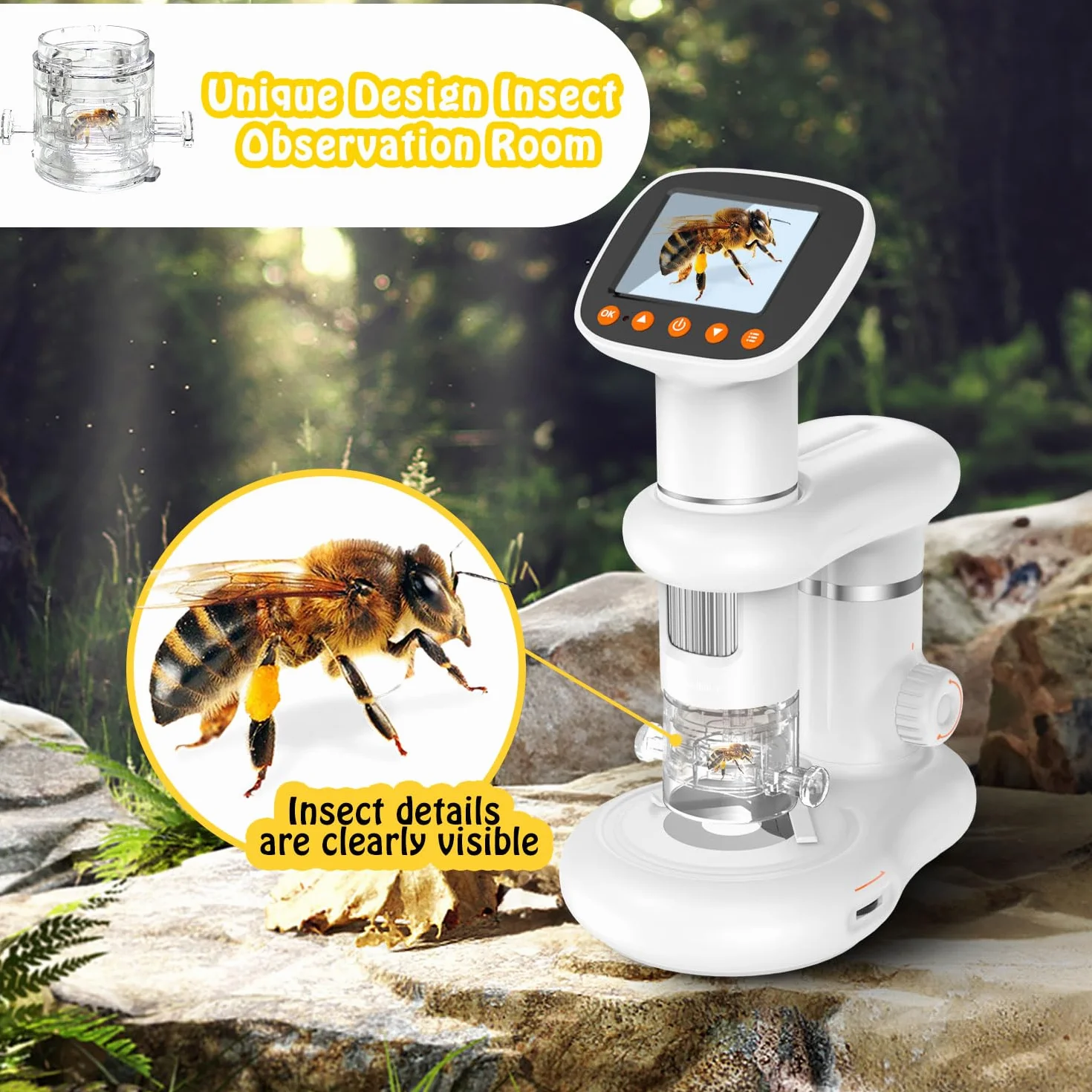 Microscope White Mikroskop Mikroskop IMICHI dla dziecka z ekranem LCD-1000X Duże powiększenie HD Obraz, unikalna komora owadów idealny prezent dla dzieci, przenośny, ręczny mikroskop cyfrowy