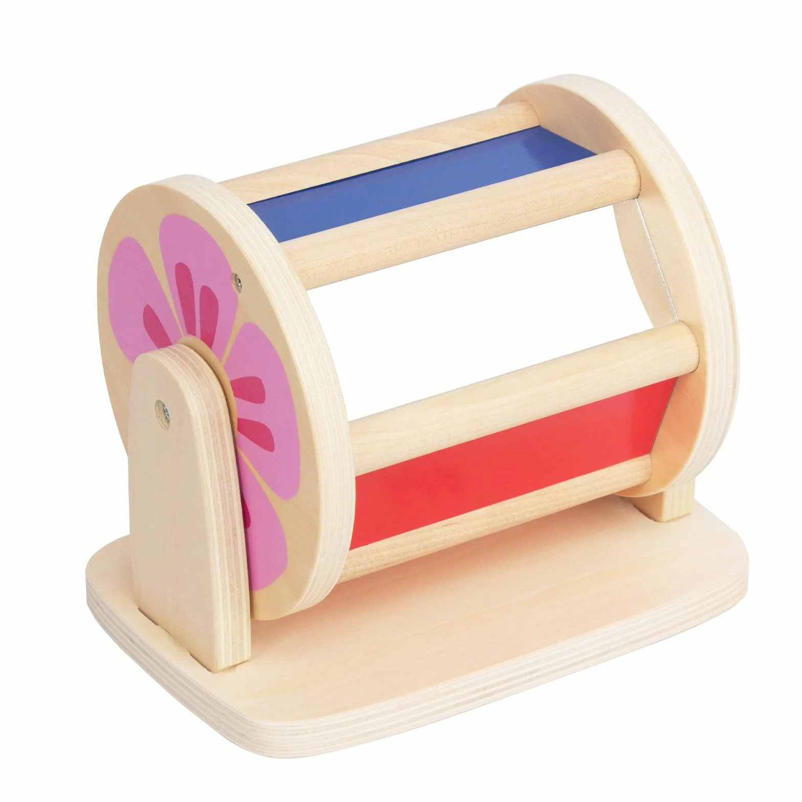 Montessori obrotowy bęben drewniany zabawka dla niemowląt w wieku 6-12 miesięcy, tęcza, Montessori, spinning, bęben muzyczny, lustro