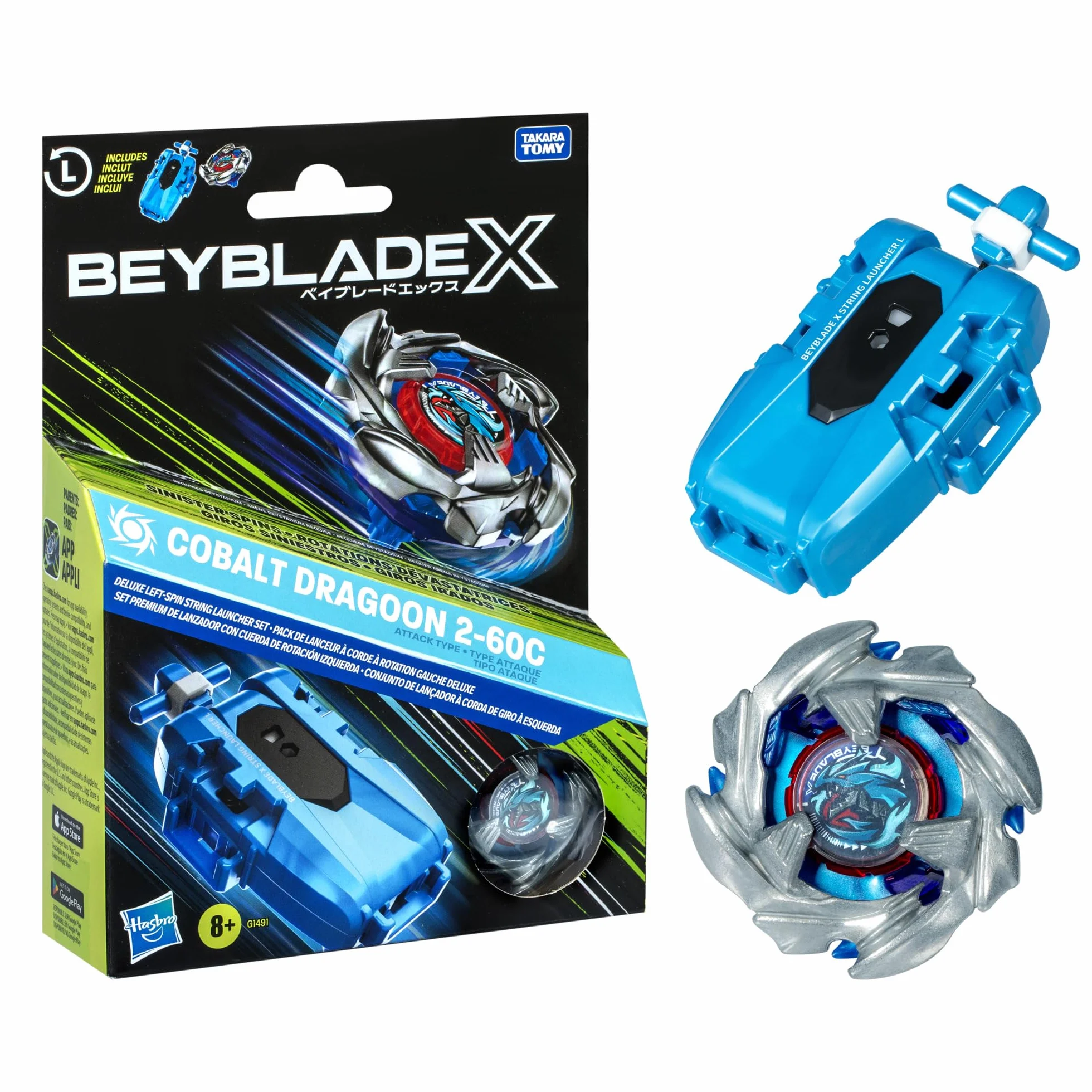 Zestaw Beyblade X Cobalt Dragoon 2-60C Deluxe z lewoskrętną wyrzutnią z linką