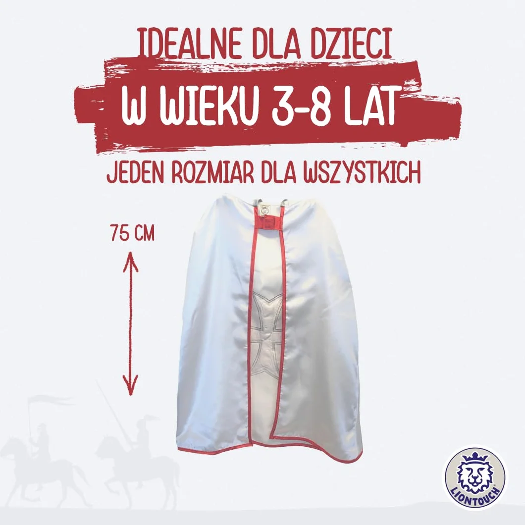 Liontouch Maltańska peleryna rycerza, średniowieczny płaszcz do zabawy dla dzieci z klasycznym motywem czerwonego krzyża, przebieranki, fantazyjne sukienki i kostiumy królewskie dla dzieci