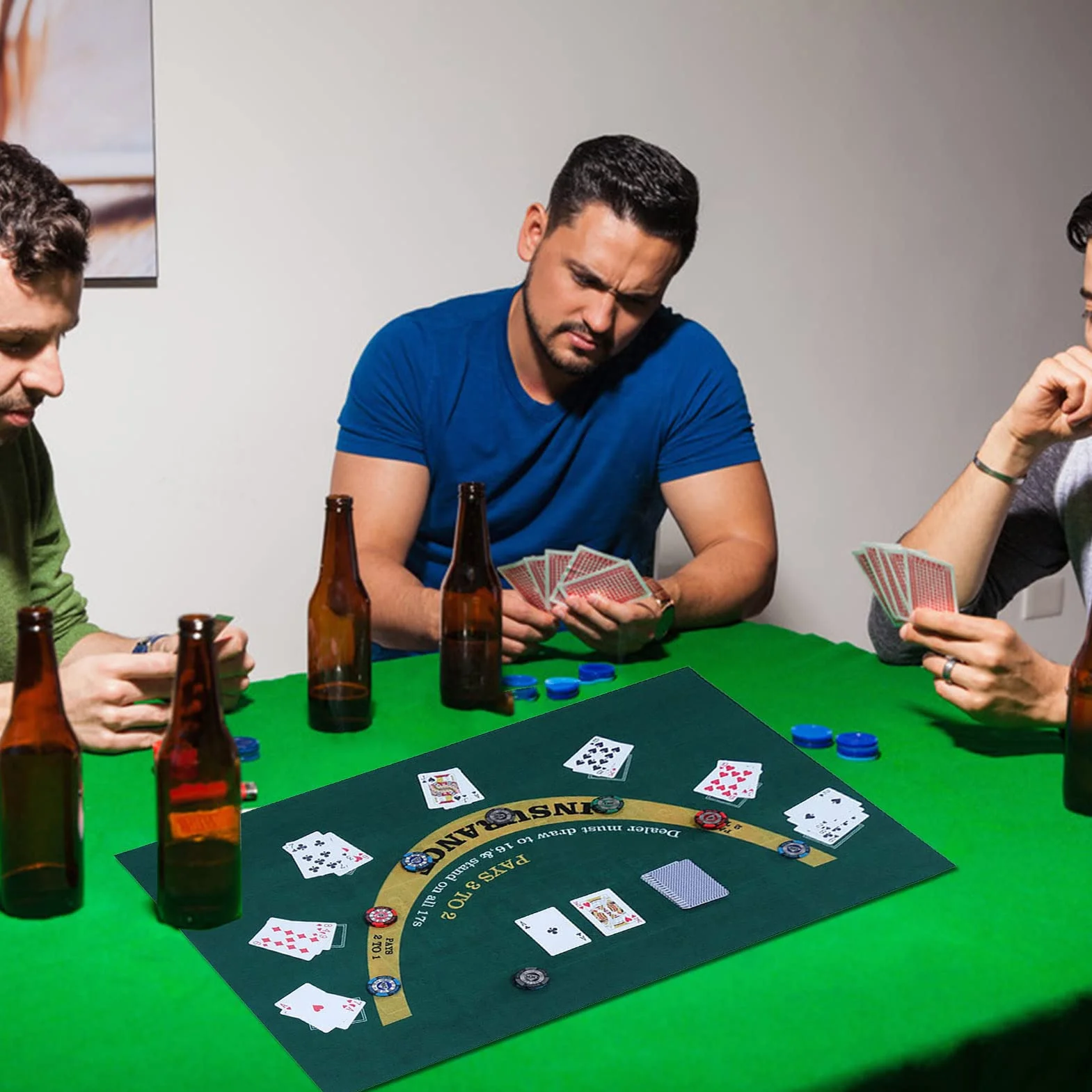 Mata do pokera - dwustronna mata na stół - filcowa ruletka plan gry czarny jack - profesjonalny tablet kasyno poker - na imprezę tematyczną Texas Holdem Poker i Blackjack - 60x90cm