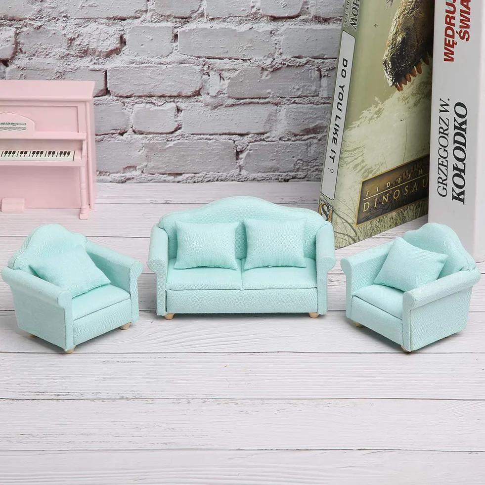 3 szt. Sofa do domku dla lalek, 1:12 mini meble do domku dla lalek ręcznie robiona sofa zestaw poduszek dla lalek akcesoria meblowe kolor matcha