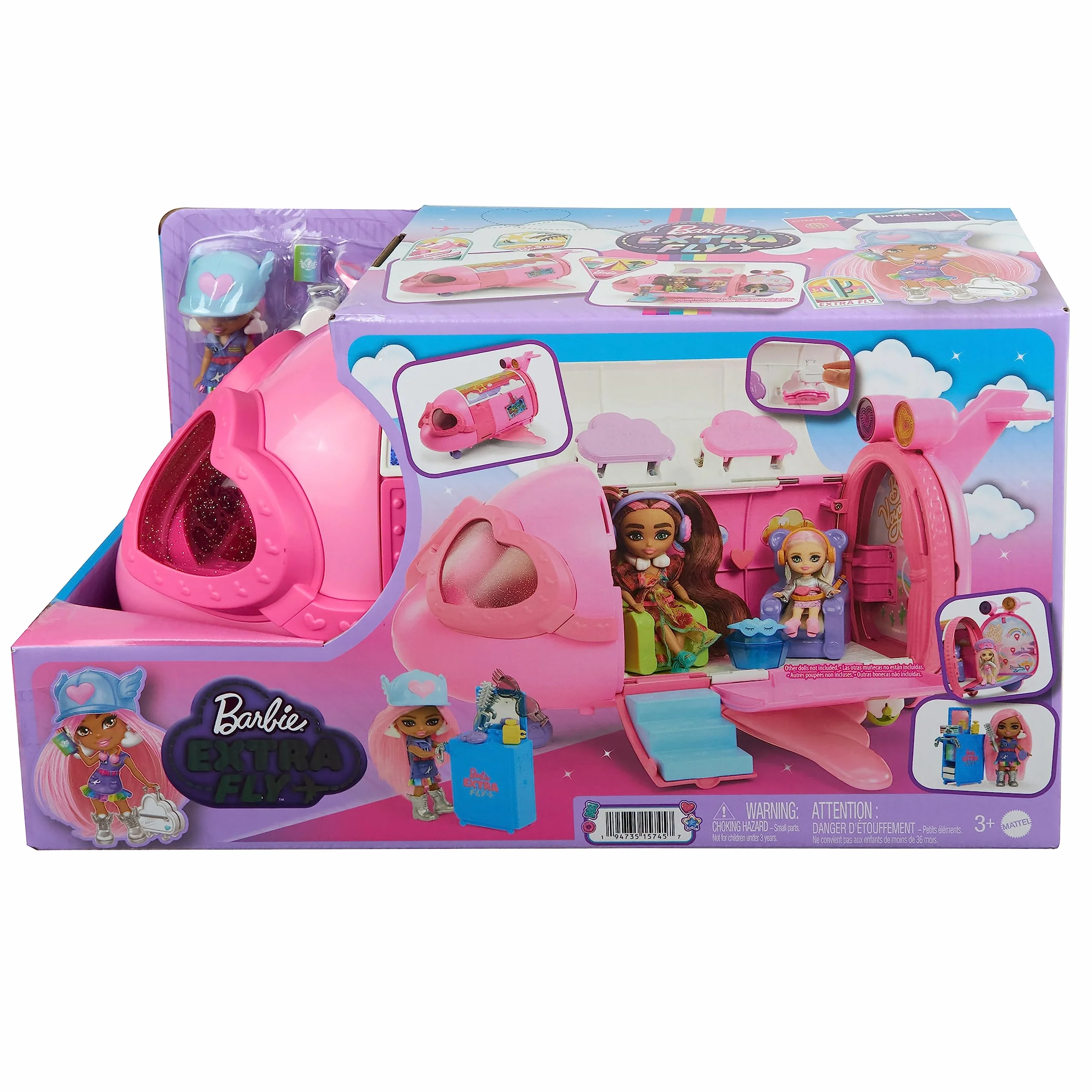 Barbie Extra Fly Samolot Zestaw z lalką Barbie Extra Mini Minis oraz akcesoriami modowymi i podróżnymi, HPF72