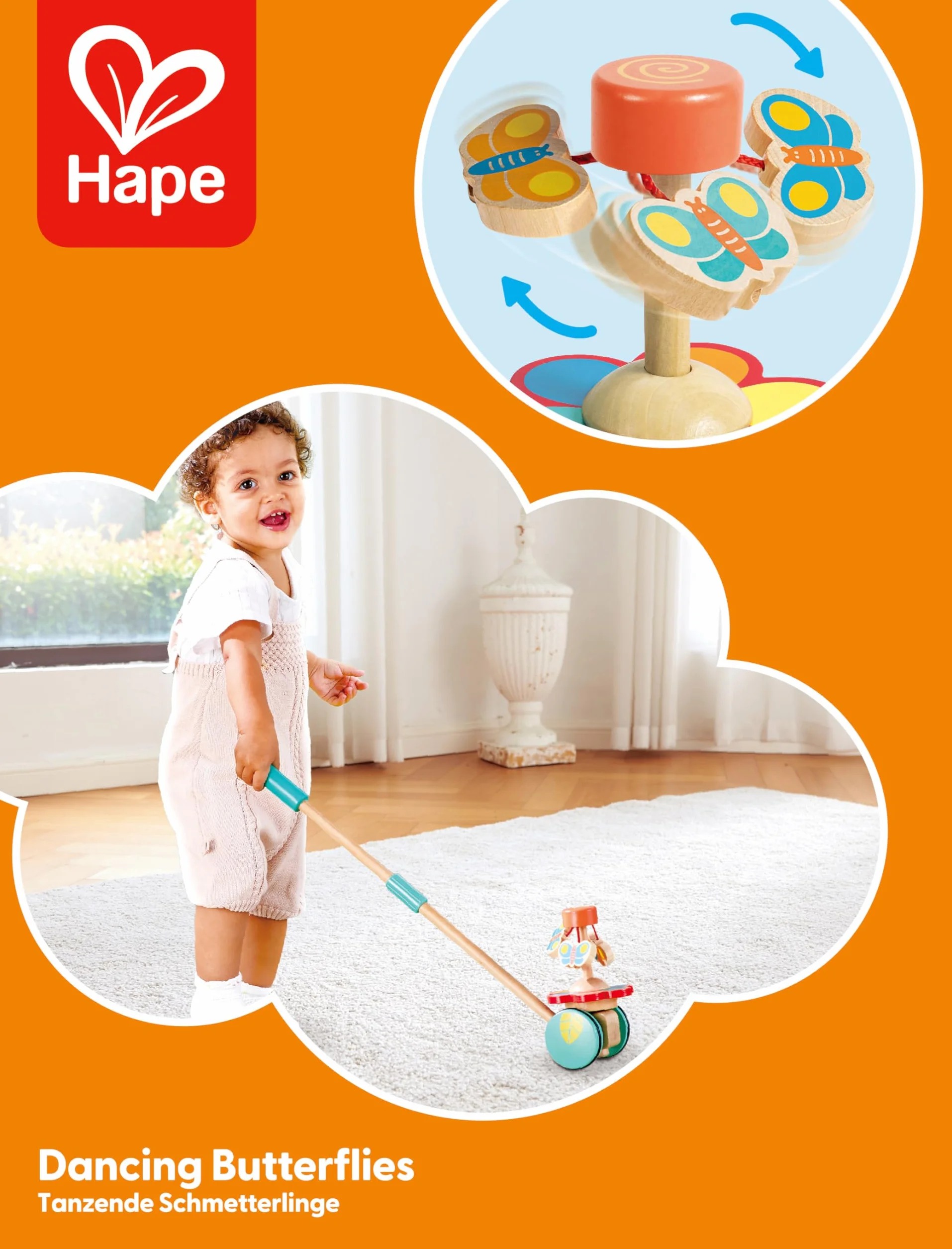 Hape E0341 Dancing Butterflies Push and Pull Along Wooden Toy