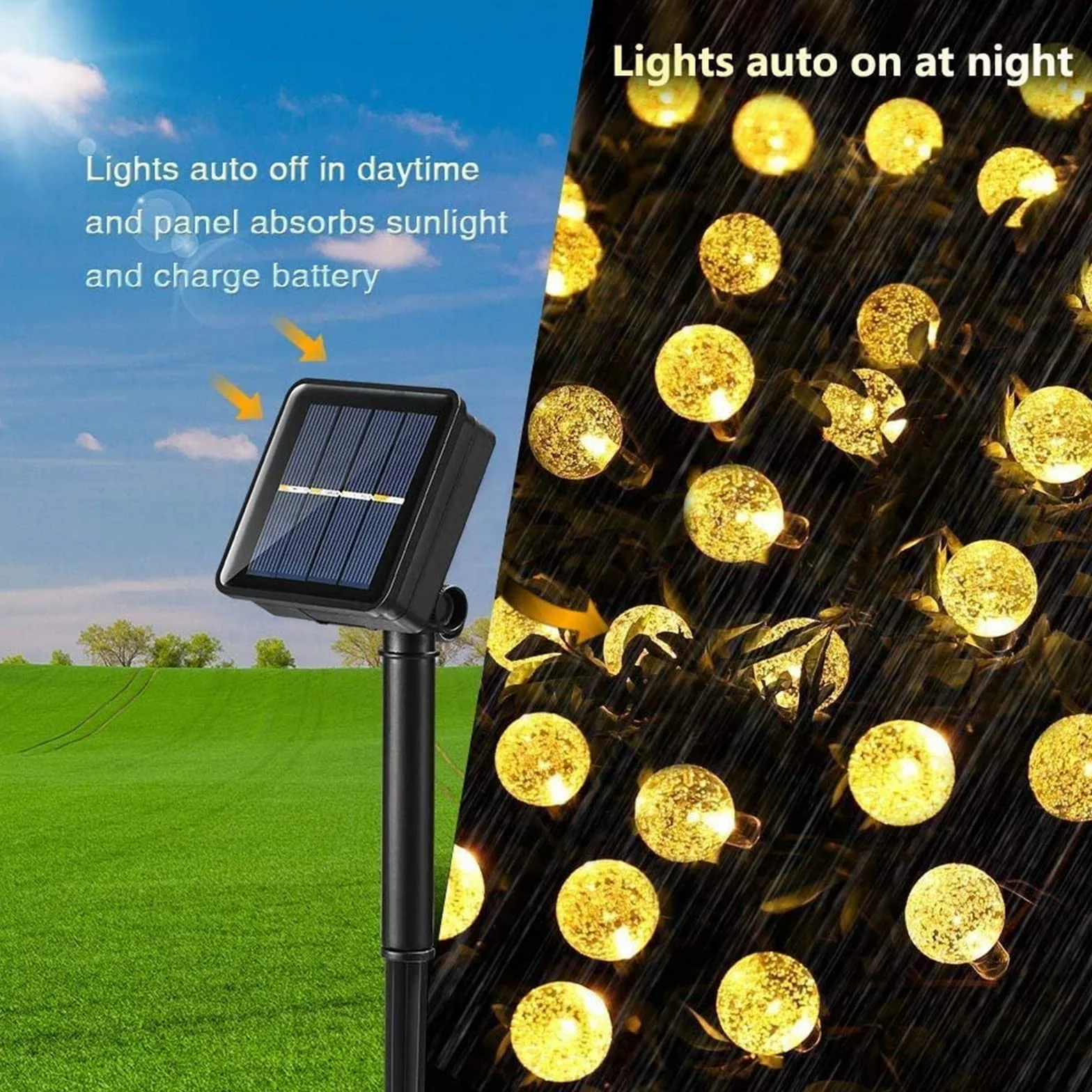 Moxled Girlandy Solar Outdoor Lights, 11M 60 LED Solar Lights Waterproof, 8 Modes Indoor and Outdoor Solar Lights Chain for Garden, Patio, Party (Warm White)