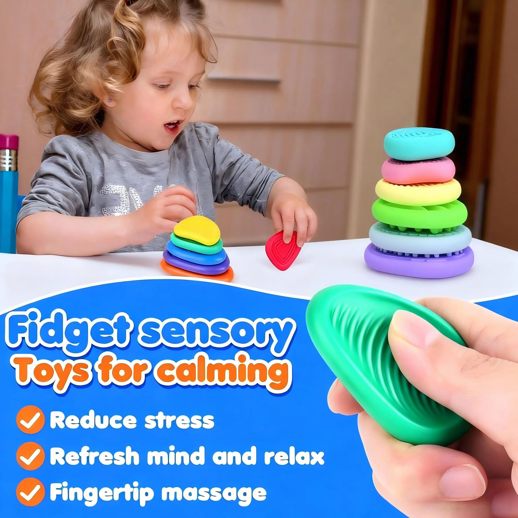 Fidget Toys Sensory Stones, zabawki antystresowe, sensoryczne, antystresowe, teksturowane, dla dzieci z autyzmem, 12 sztuk