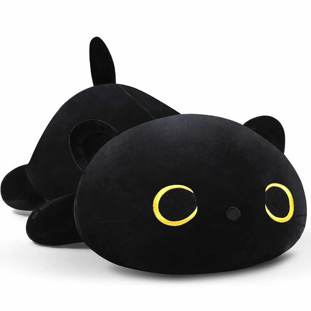 SNOWOLF Pluszowa poduszka w kształcie kota Kawaii pluszowa poduszka super miękka zabawka dla dziewczynek chłopców prezent urodzinowy (30 cm, czarna)