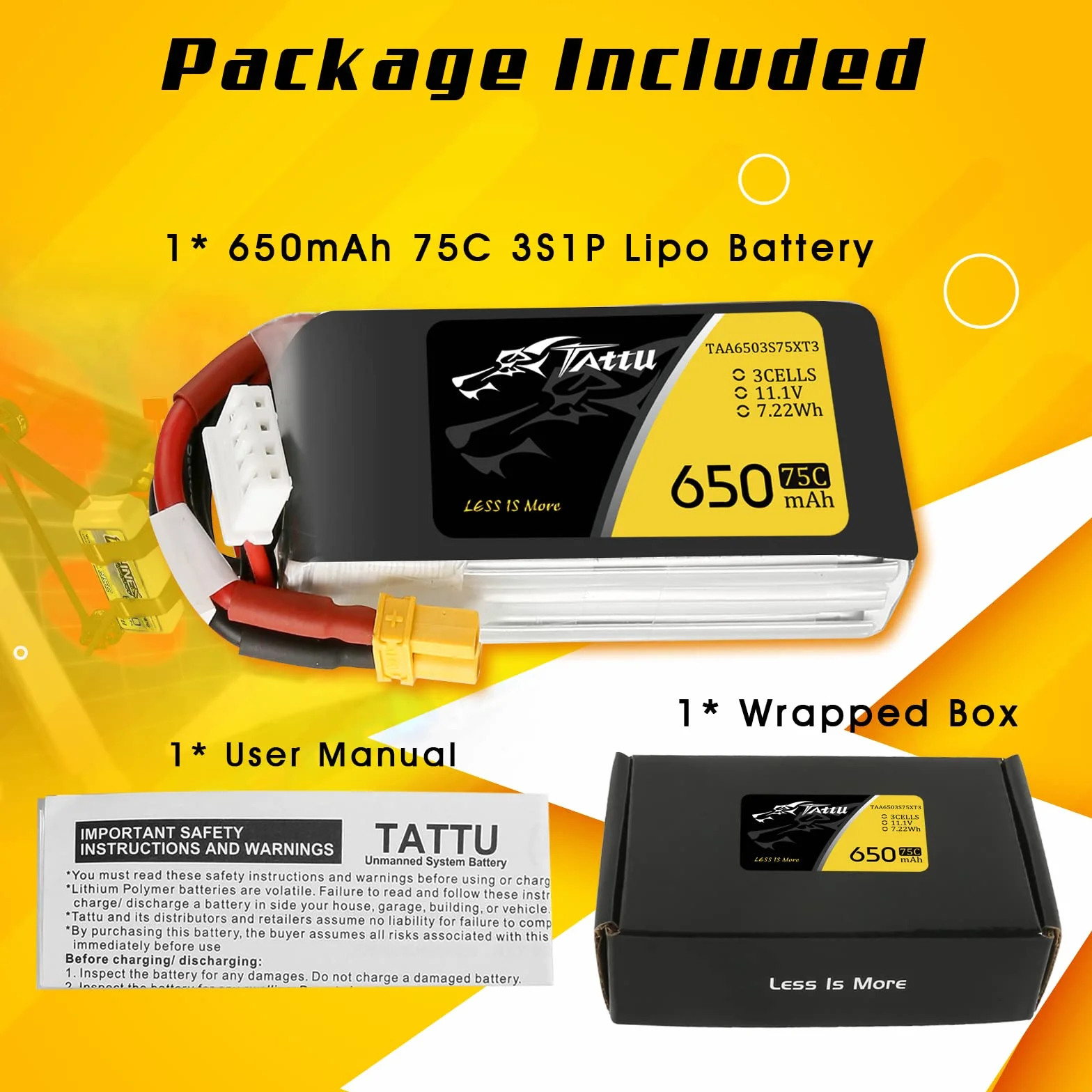 Tattu 3S 650mAh 11.1V 75C 3S1P Lipo Pack akumulator z wtyczką XT30 do drona UAV FPV wyścigi RC Quadrocopter rozmiar 100 do 180