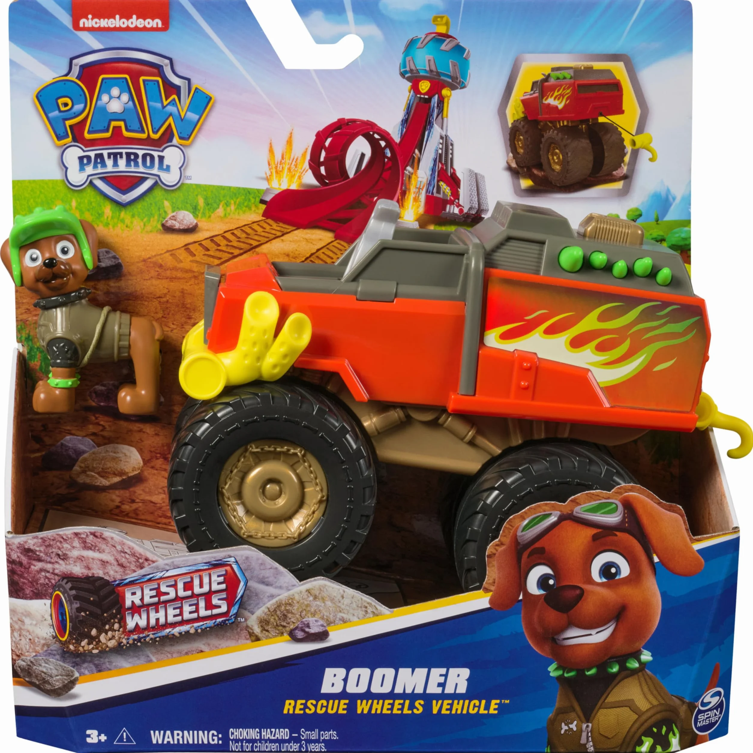 Psi Patrol: Rescue Wheels Monster Truck Boomera, Zabawkowa ciężarówka z transformacją pojazdu i kolekcjonerską figurką, zabawki dla dzieci dla chłopców i dziewczynek w wieku 3+