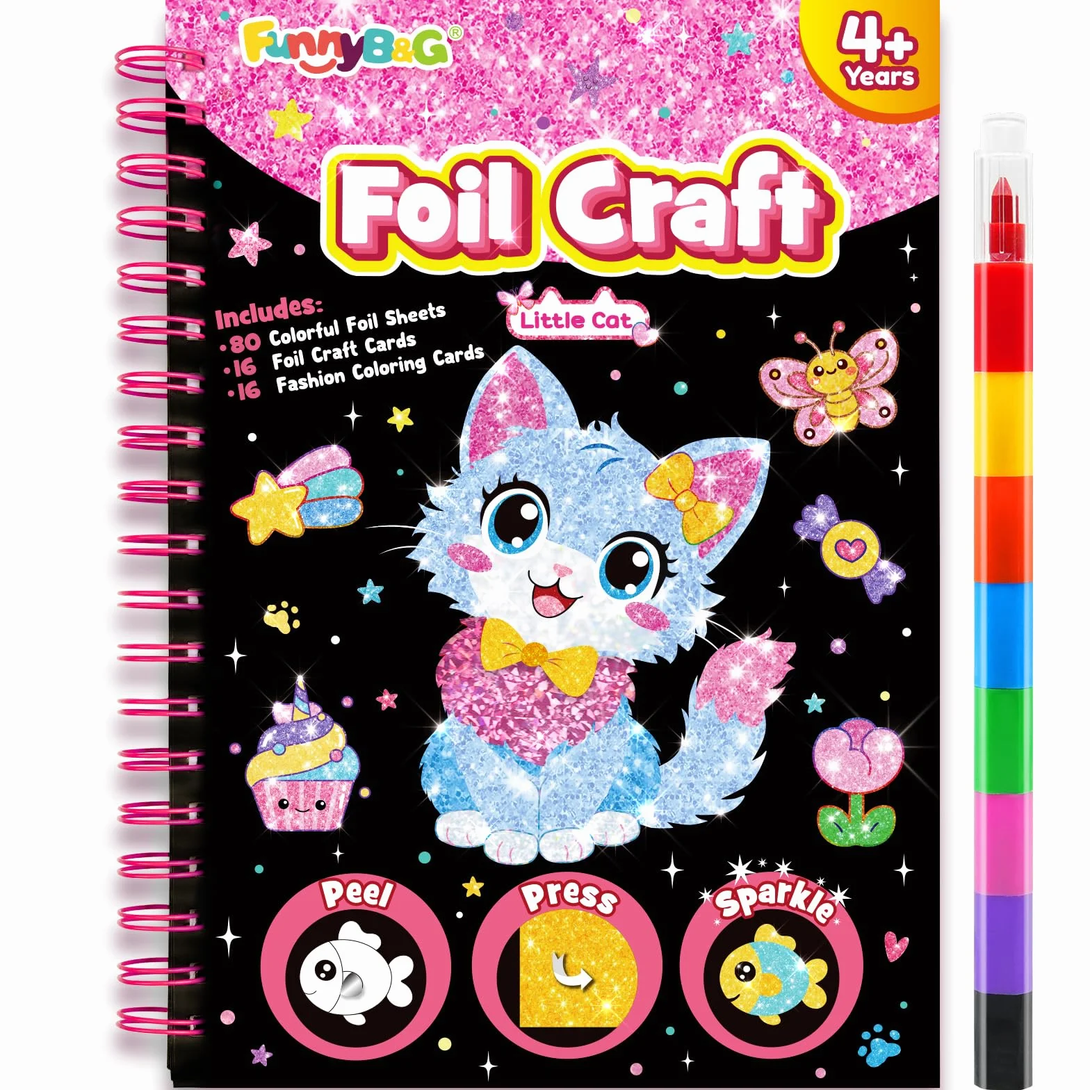 FUNNYB&G Foil Art zestaw do majsterkowania dla dzieci 4-9 lat kot
