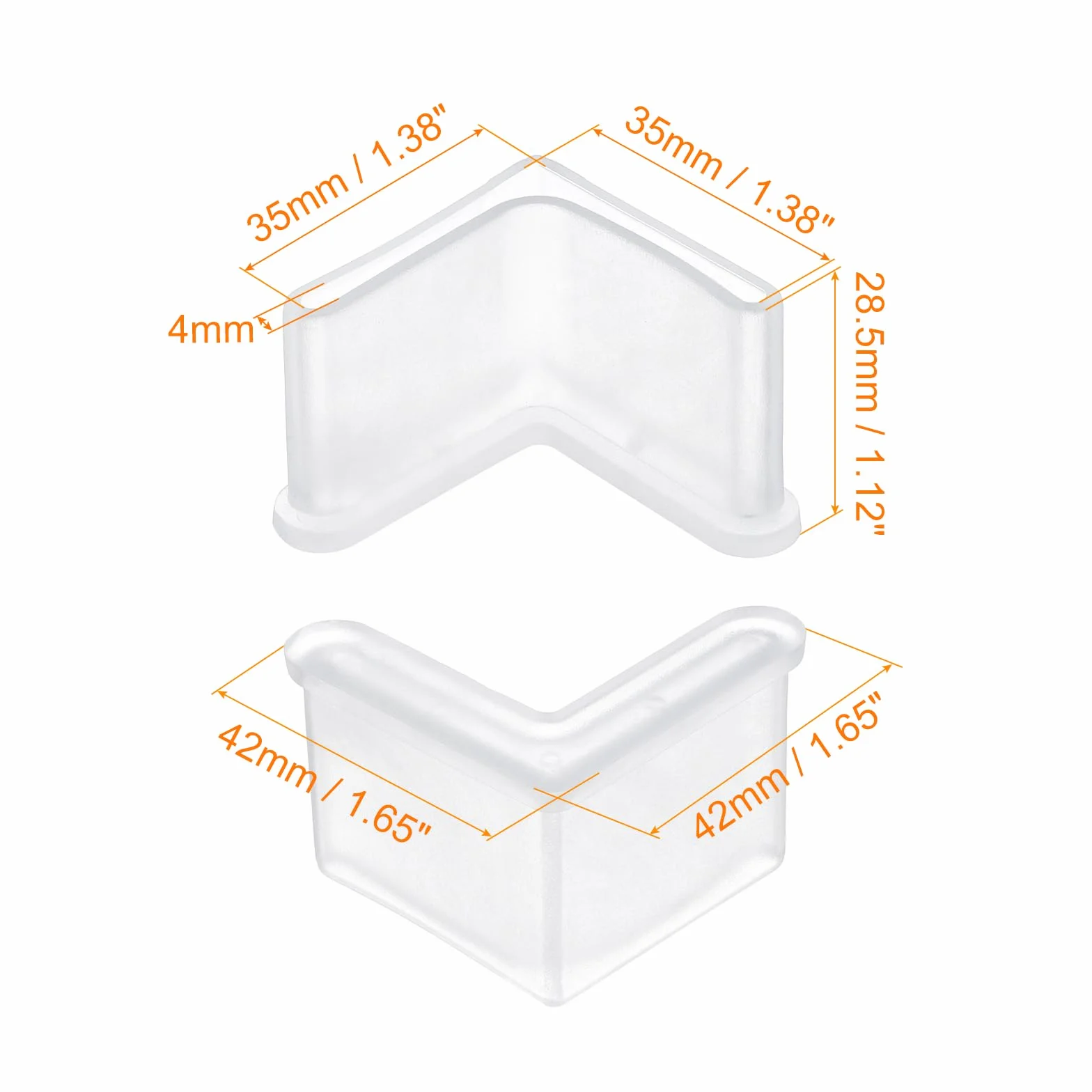 QUARKZMAN 10 sztuk pokrowców na nogi w kształcie litery L, 1,38" x 1,38" (35 x 35 mm) ochraniacze na nogi meblowe żelazne narożne nakładki na meble z PVC w kształcie litery L, przezroczyste