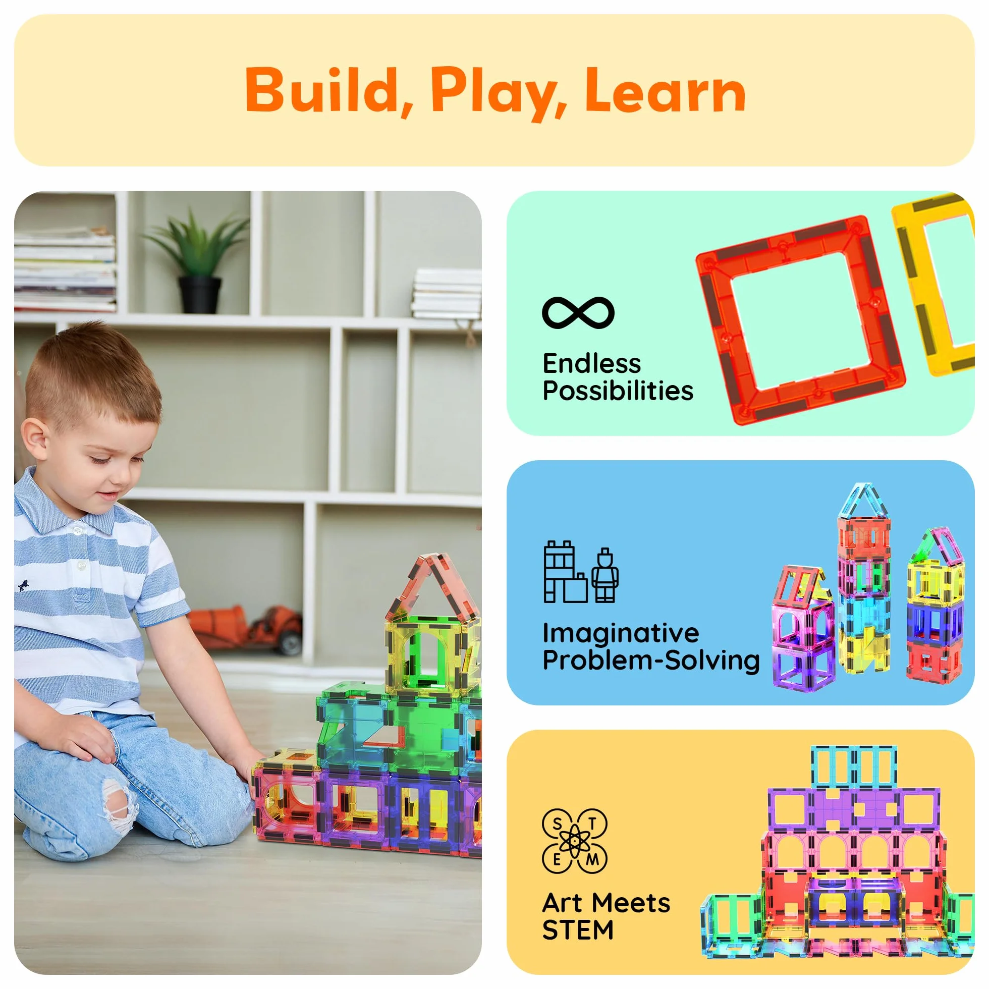 PicassoTiles PT42 Designer Artistry Kit 42 szt. Zestaw magnesów Building Tiles Clear Color Magnetic 3D Building Block - Kreatywność poza wyobraźnią! Edukacyjne, inspirujące, konwencjonalne,