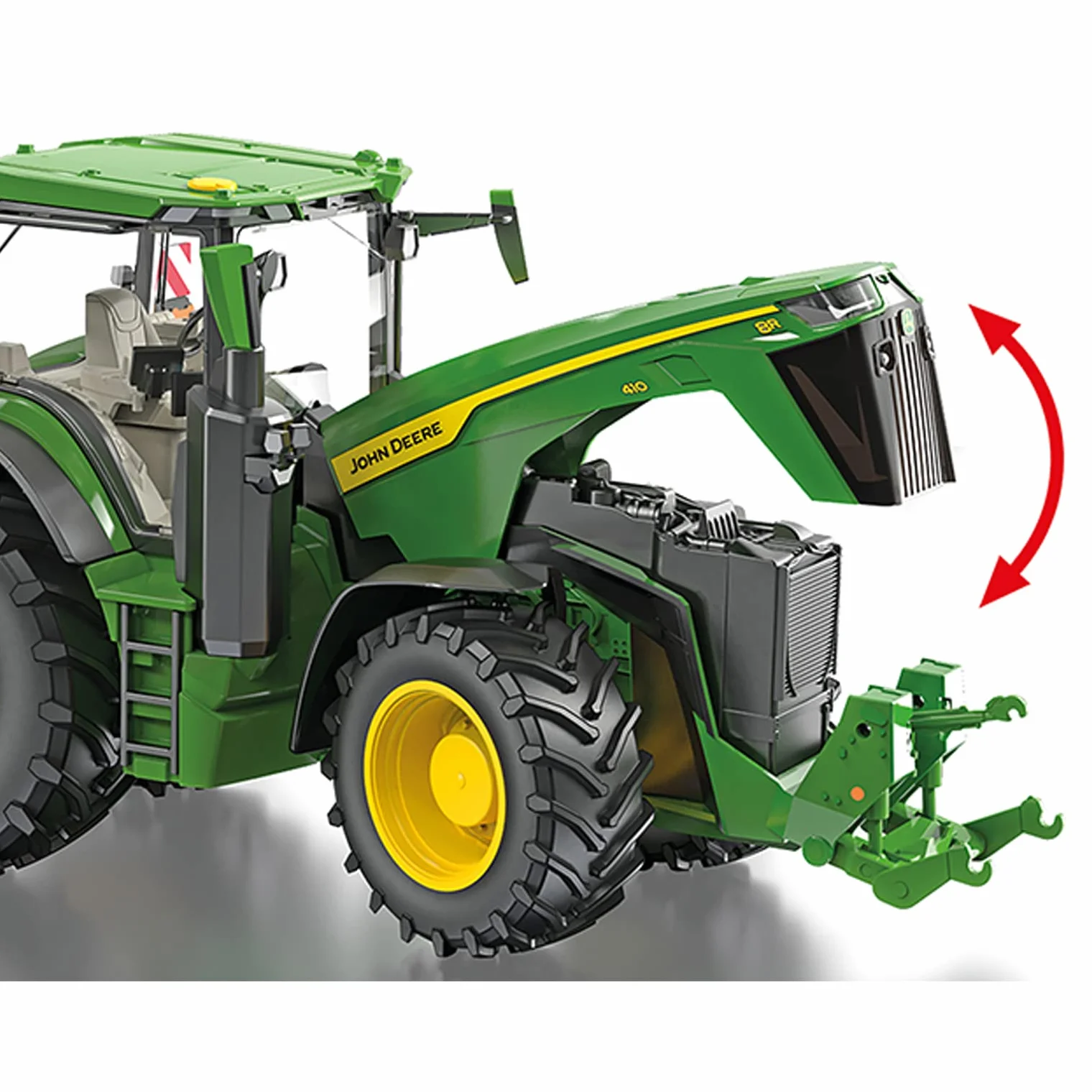 WIKING 077859 Ciągnik John Deere 8R 410, 1:32, Metal,Plastik, od 14 lat, wiele funkcji, otwierana maska, ruchome cięgła górne i dolne