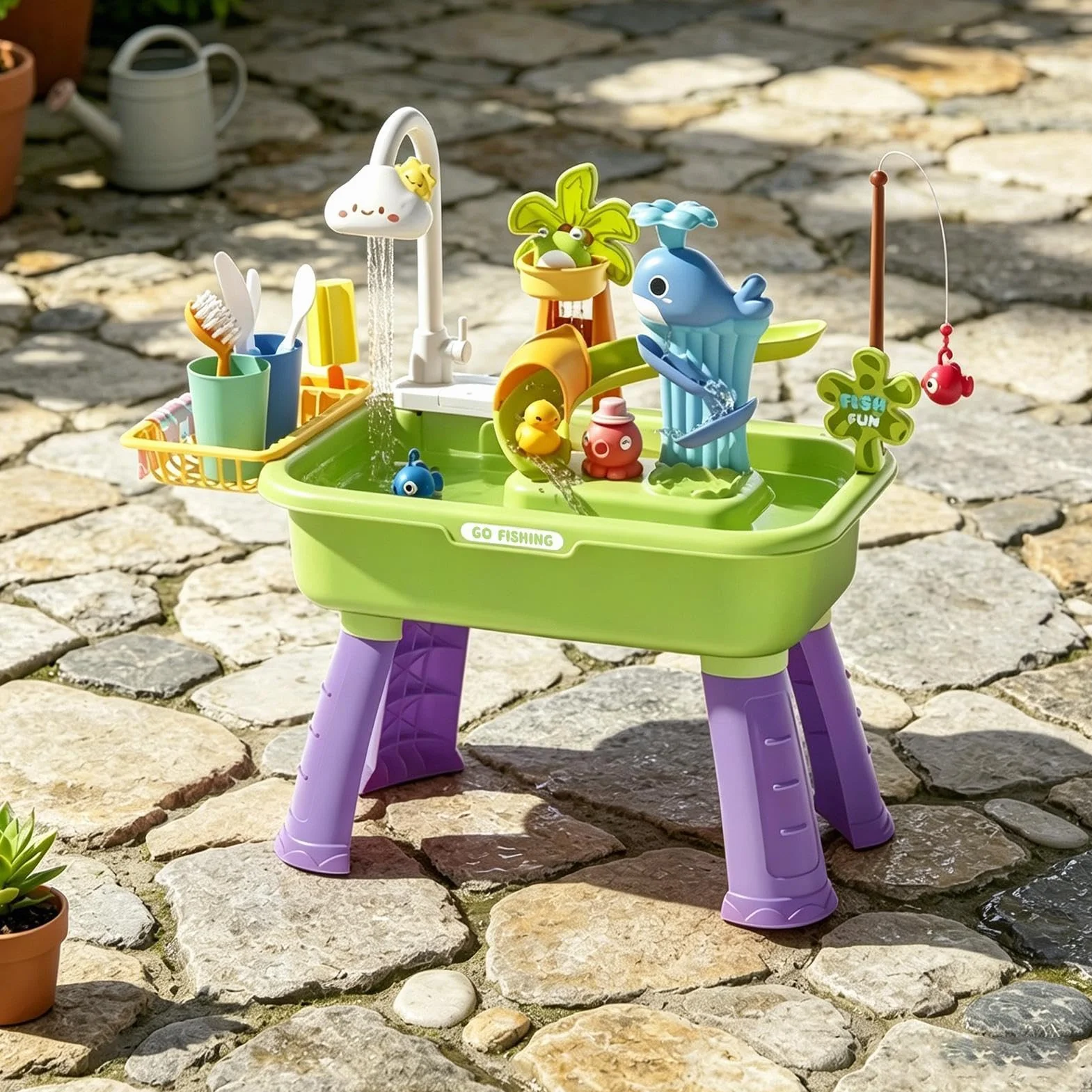 Zewnętrzny stół wodny dla dzieci | Edukacyjny zestaw do zabawy sensorycznej | Wodna zabawka dla dziewczynek, dzieci w wieku przedszkolnym, idealna do ogrodu, na taras, kemping, do domu